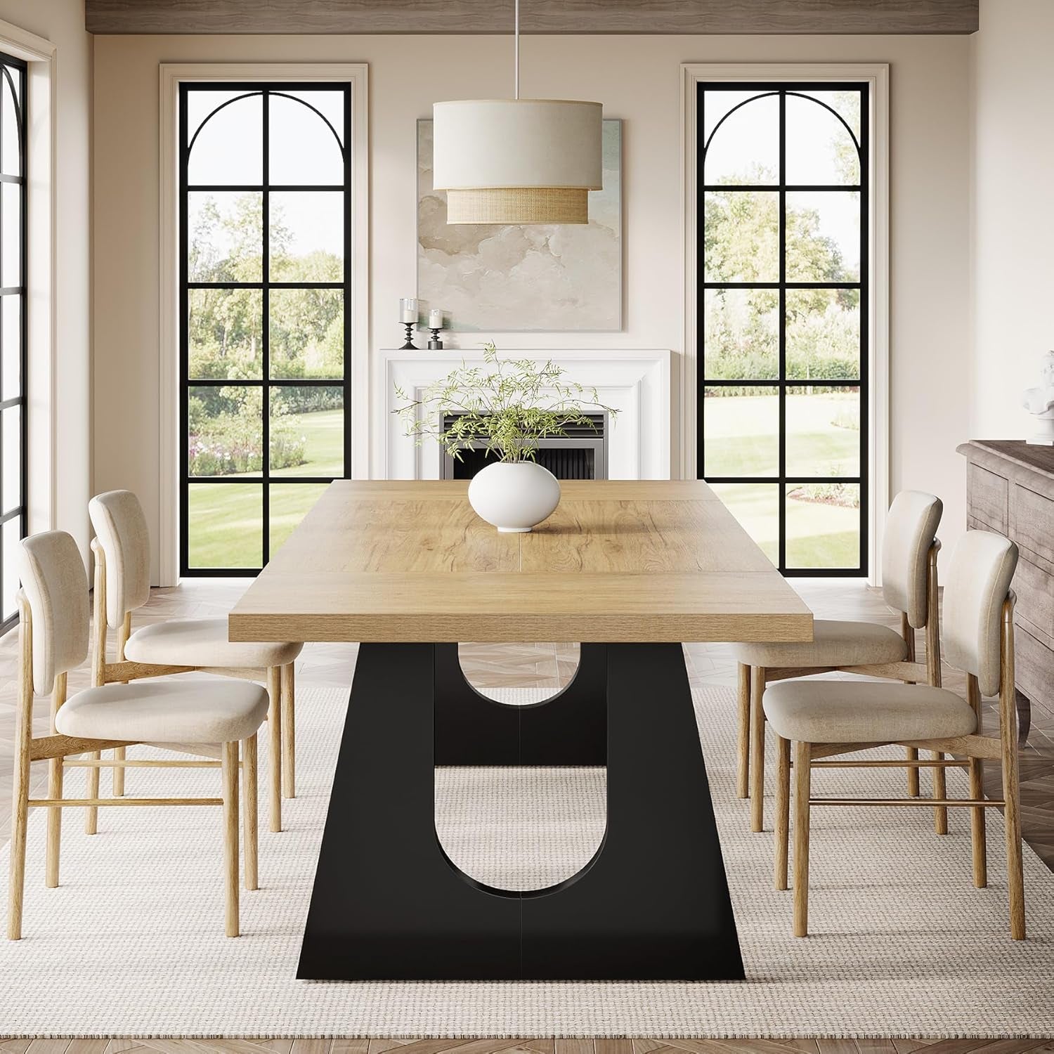 Oak And Black Rustic Dining Table 70.9 Inch For 6 To 8 People