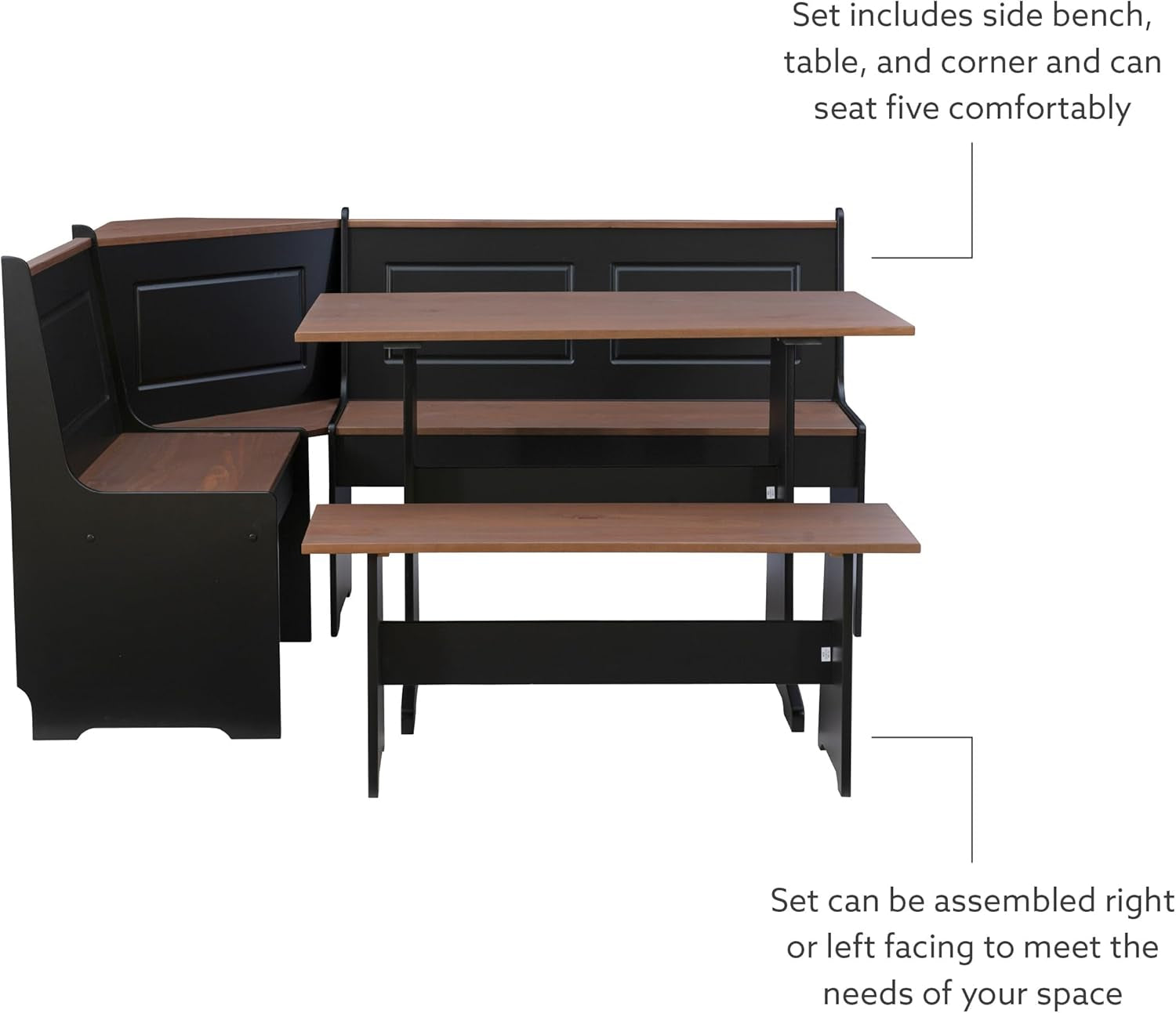 Black Pecan Five Seat Dining Set With Storage Benches