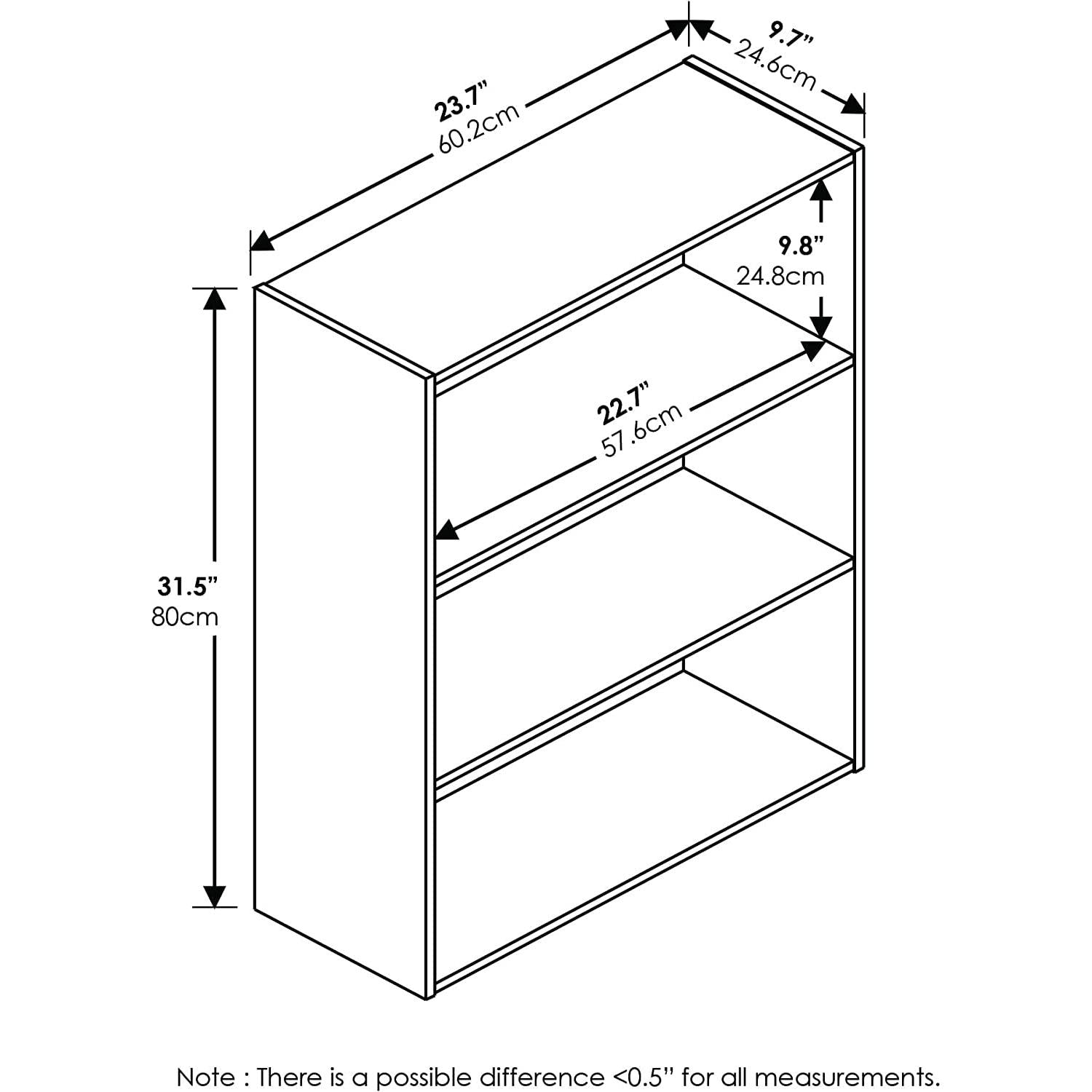 Pasir 3 Tier Open Shelf Bookcase Sonoma Oak Particle Board