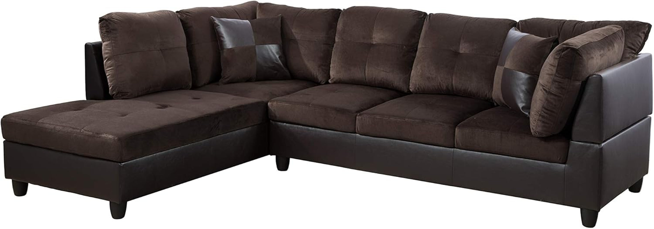 3-Piece Contemporary Sectional Sofa With Chaise And Storage Ottoman Chocolate