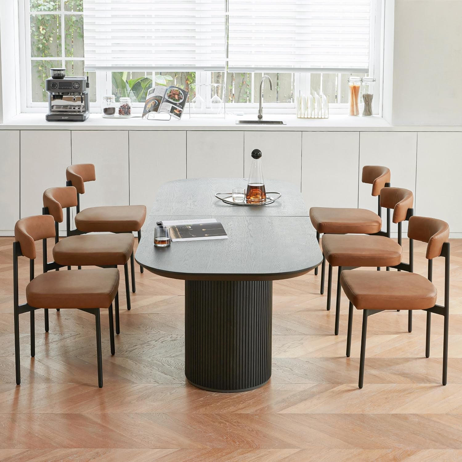 Brown Faux Leather Armless Upholstered Dining Chairs