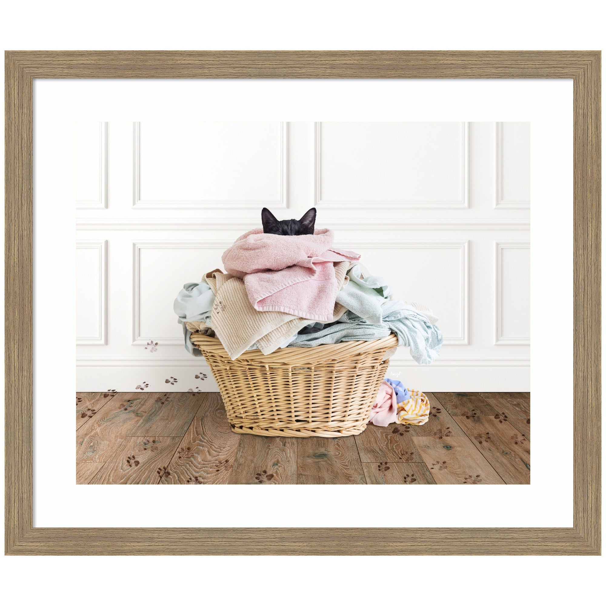 Framed Art Cat in a Basket Traditional Laundry by Amy Peterson