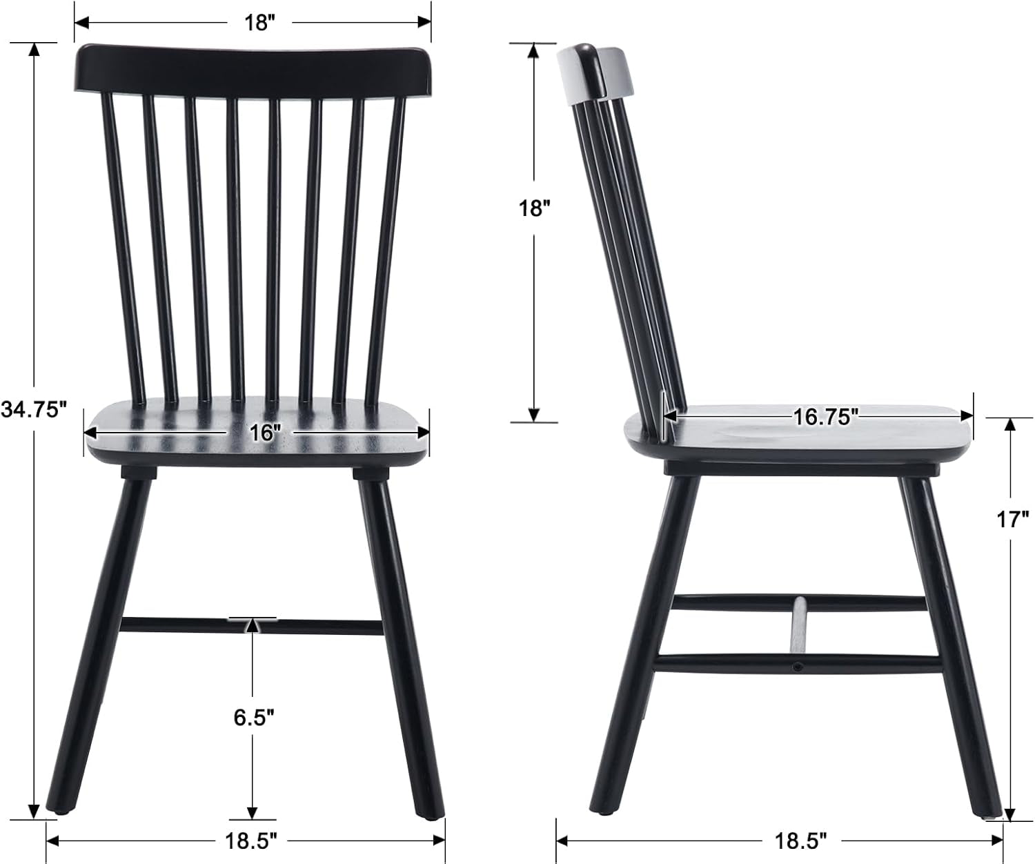 Windsor Spindle Back Dining Chair Armless Black Wood