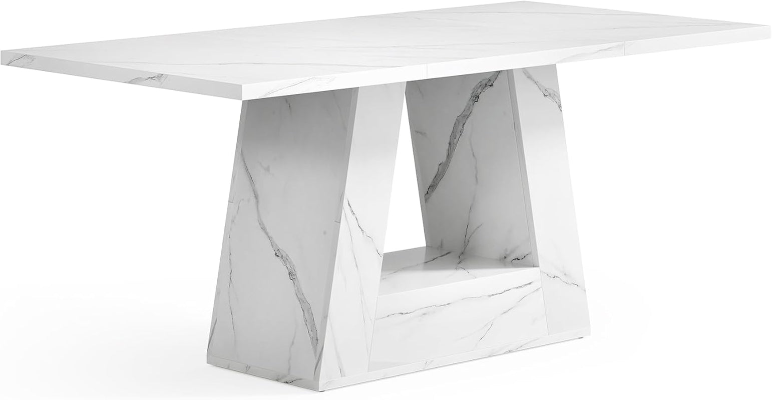 63 Inch White Faux Marble Dining Table Rectangular