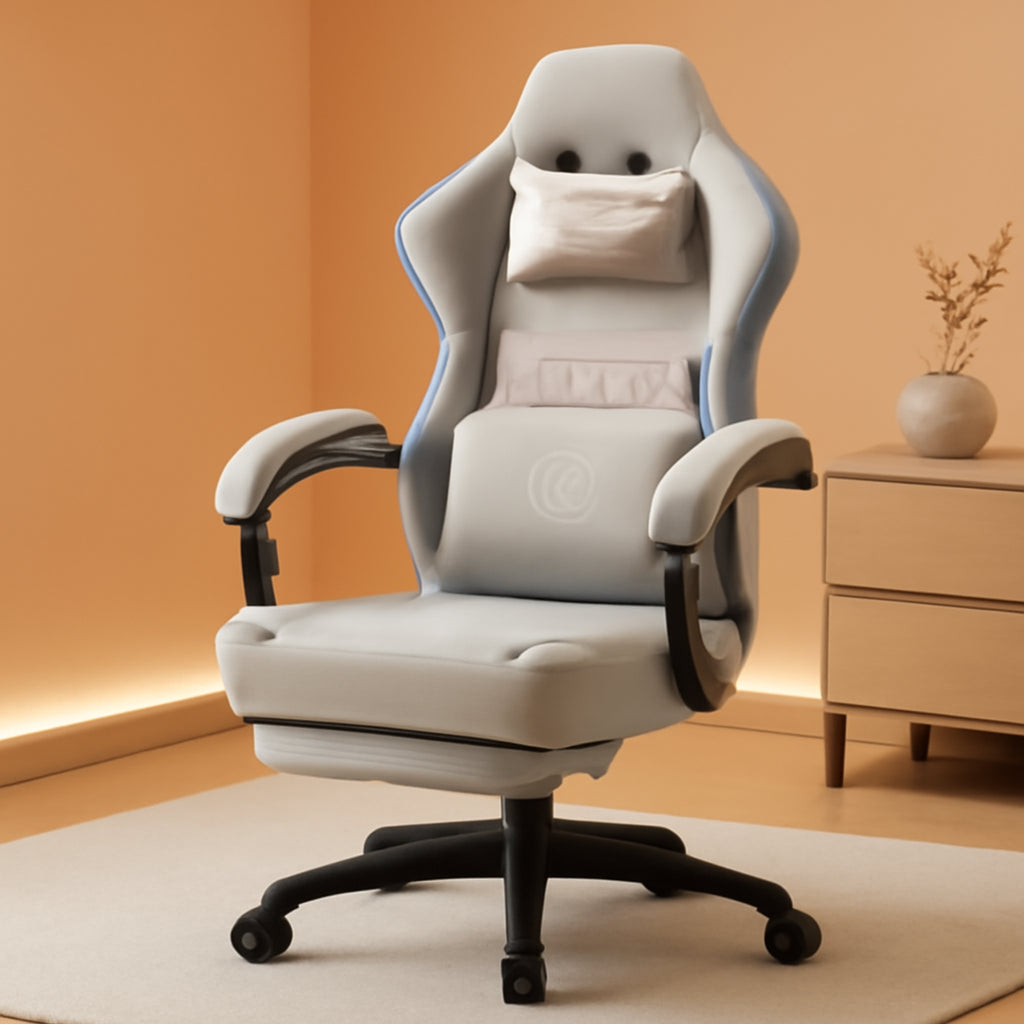 Grey Gaming Chair With Pocket Spring Cushion And Gel Pad