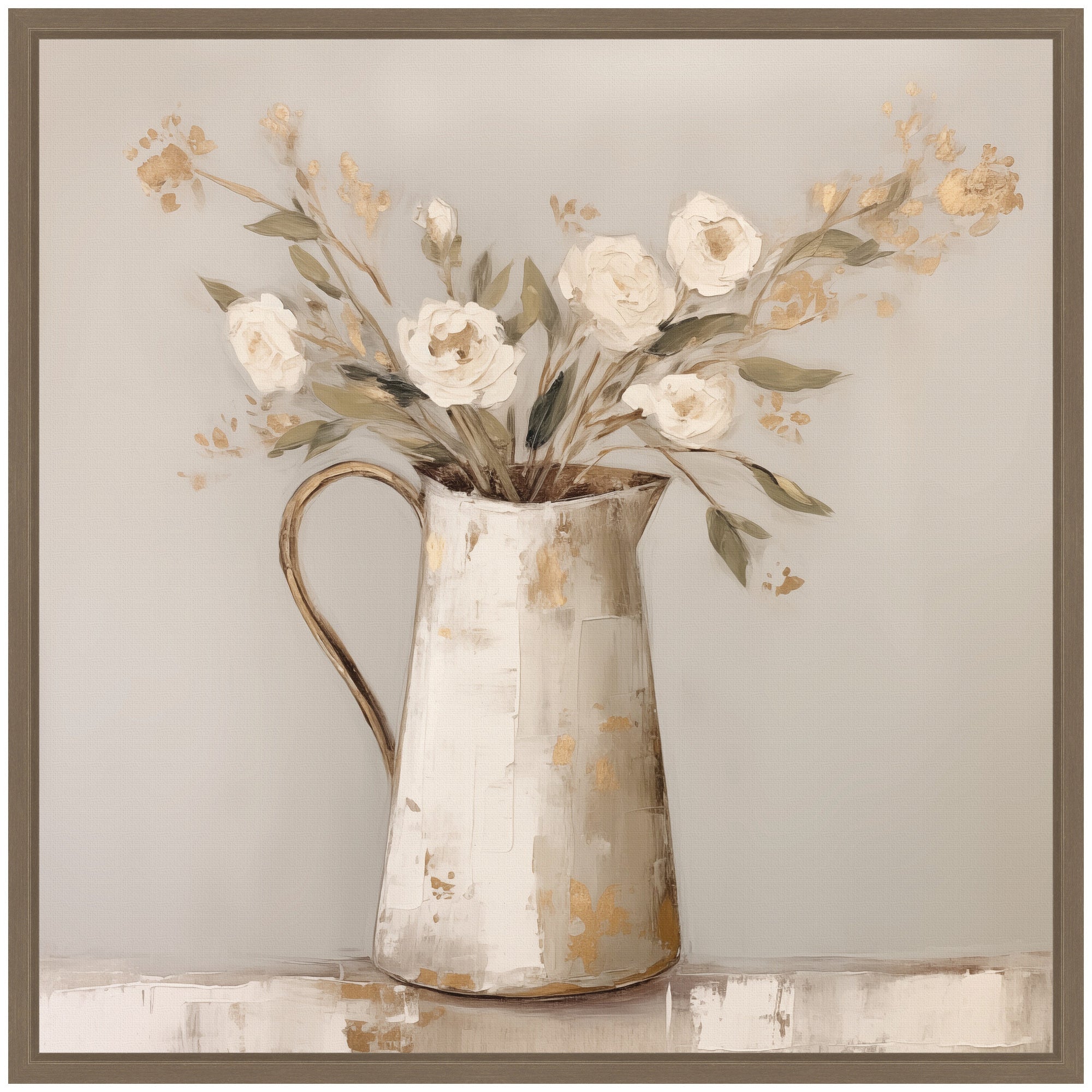 Sylvie Pitcher with Flowers Boho Country 2 Framed Canvas by The Creative Bunch Studio