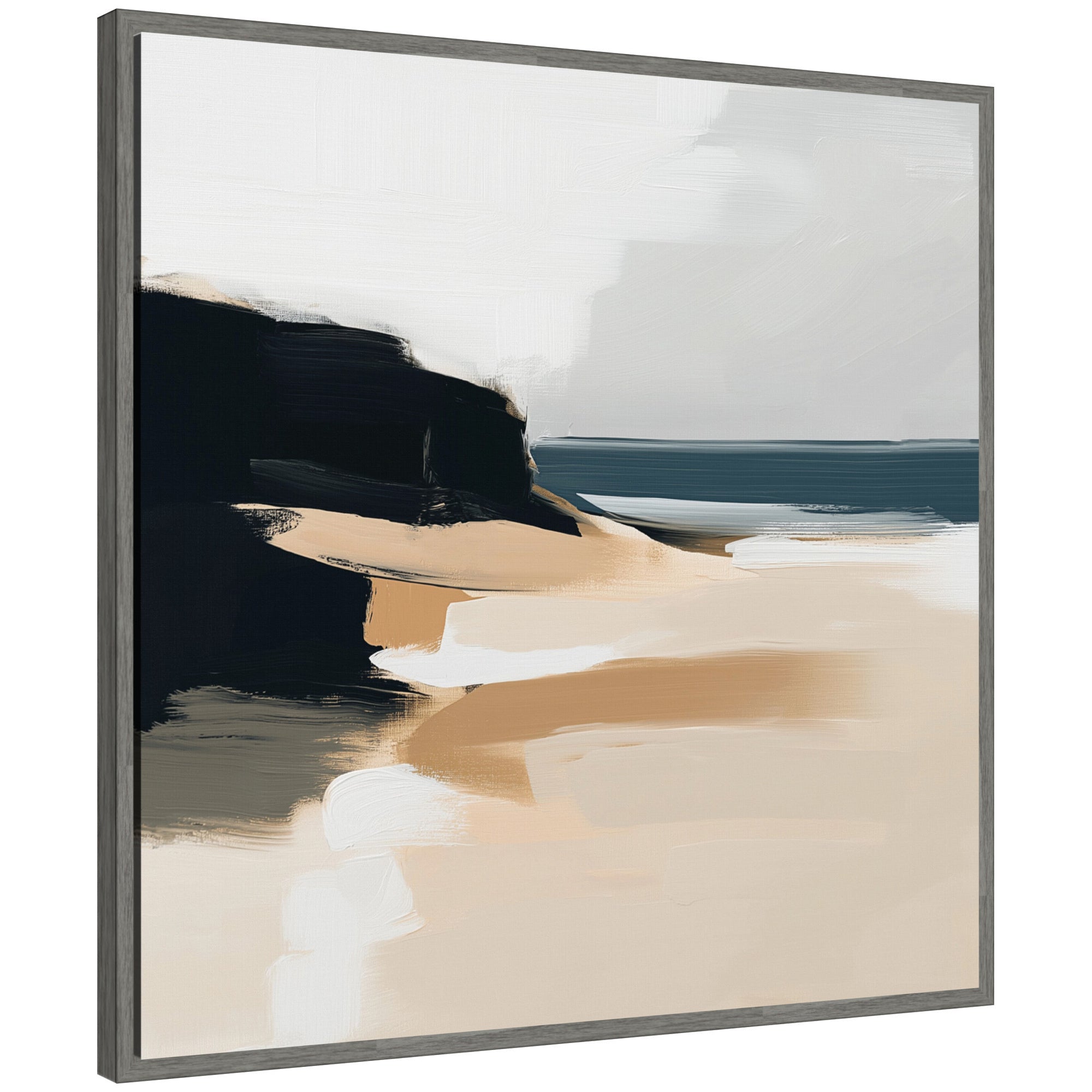 Sylvie Coastal Sand Modern Abstract Landscape I Framed Canvas by The Creative Bunch Studio