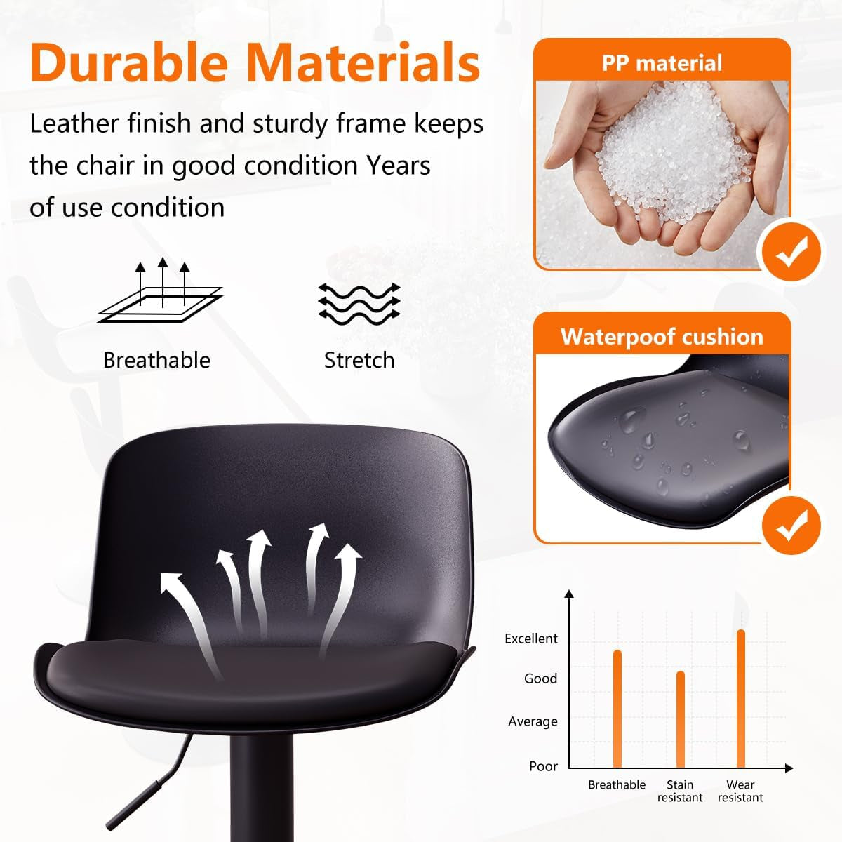 Adjustable Black Bar Stools Set of Two Modern