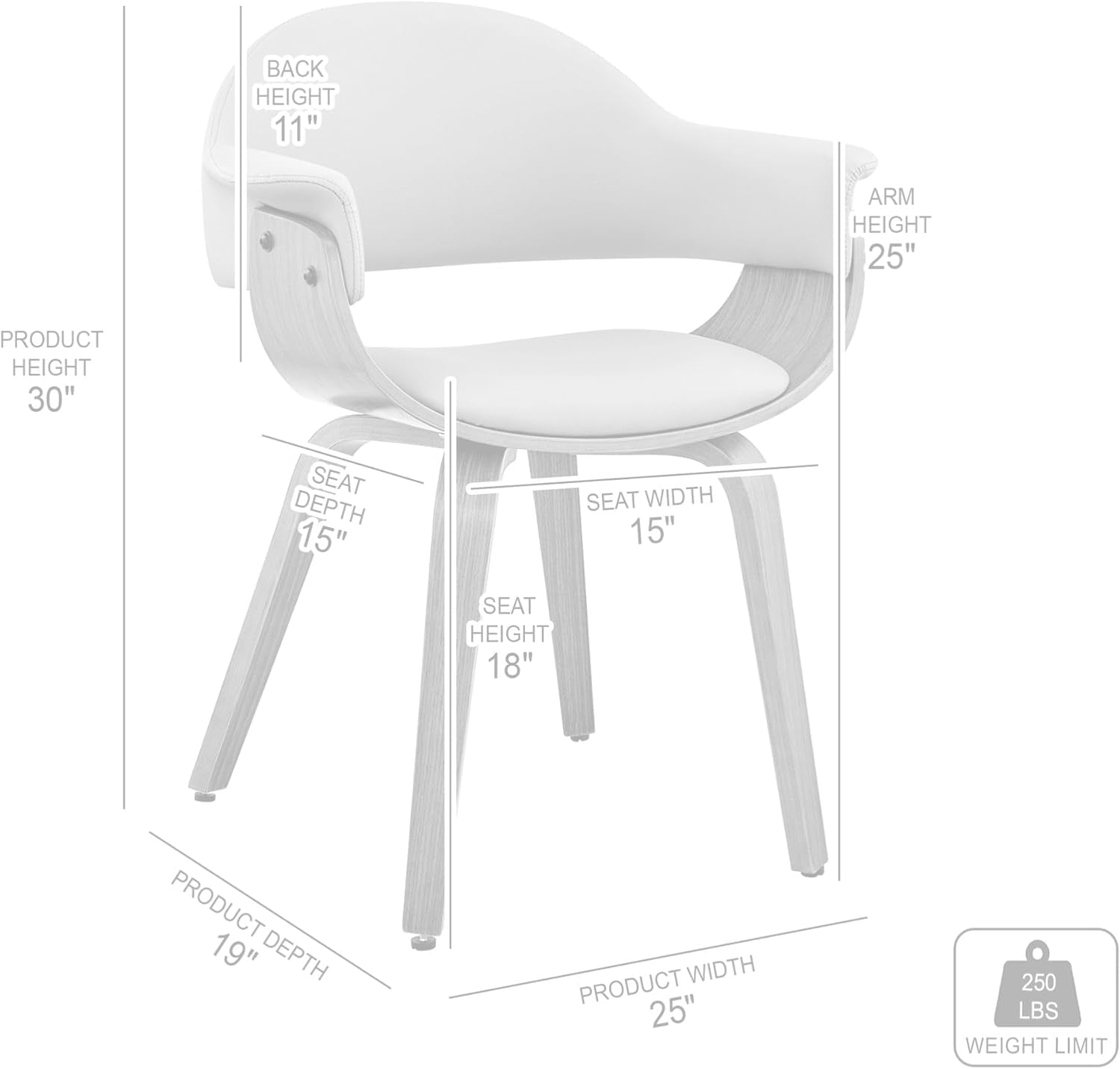 Adalyn Faux Leather and Wood Dining Room Accent Chair, Gray/Black 19D X 25W X 30H In-2