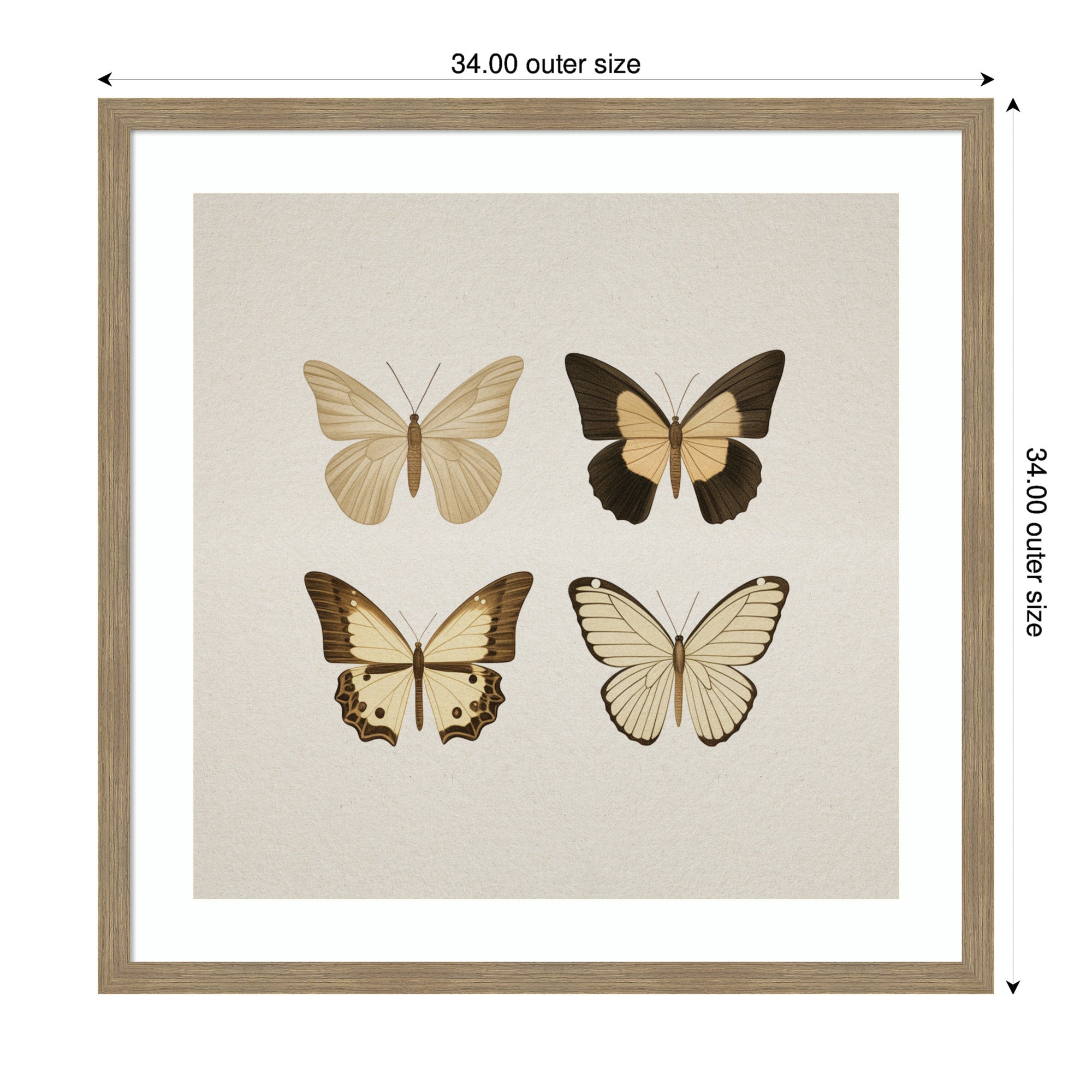 Framed Art Vintage Style Butterflies in Neutral Tones by The Creative Bunch Studio