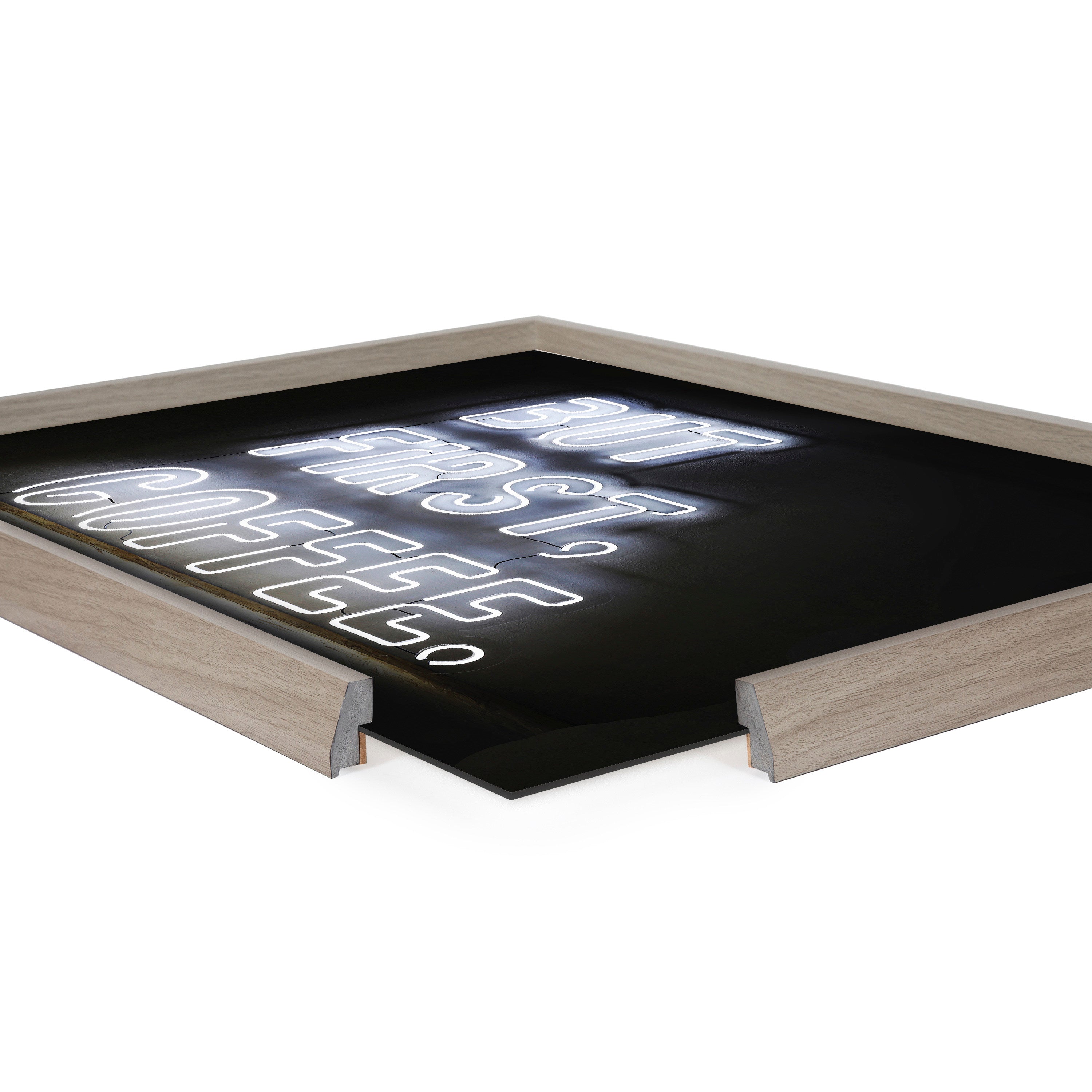 Blake But First Coffee Neon Sign Framed Printed Glass by The Creative Bunch Studio