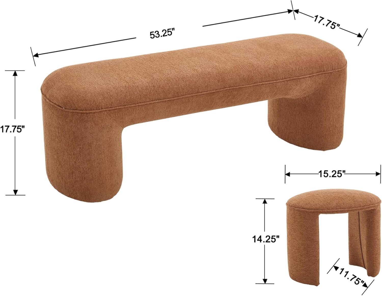 Brown Upholstered 53Inches Storage Ottoman Bench Stools