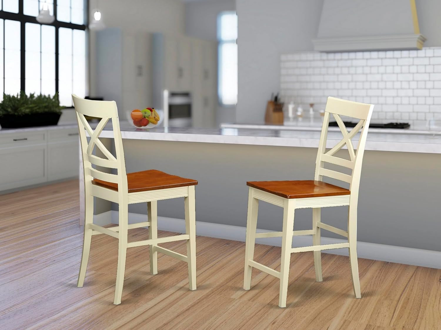 Quincy Counter Height Bar Stool Set Of 2 Buttermilk And Cherry
