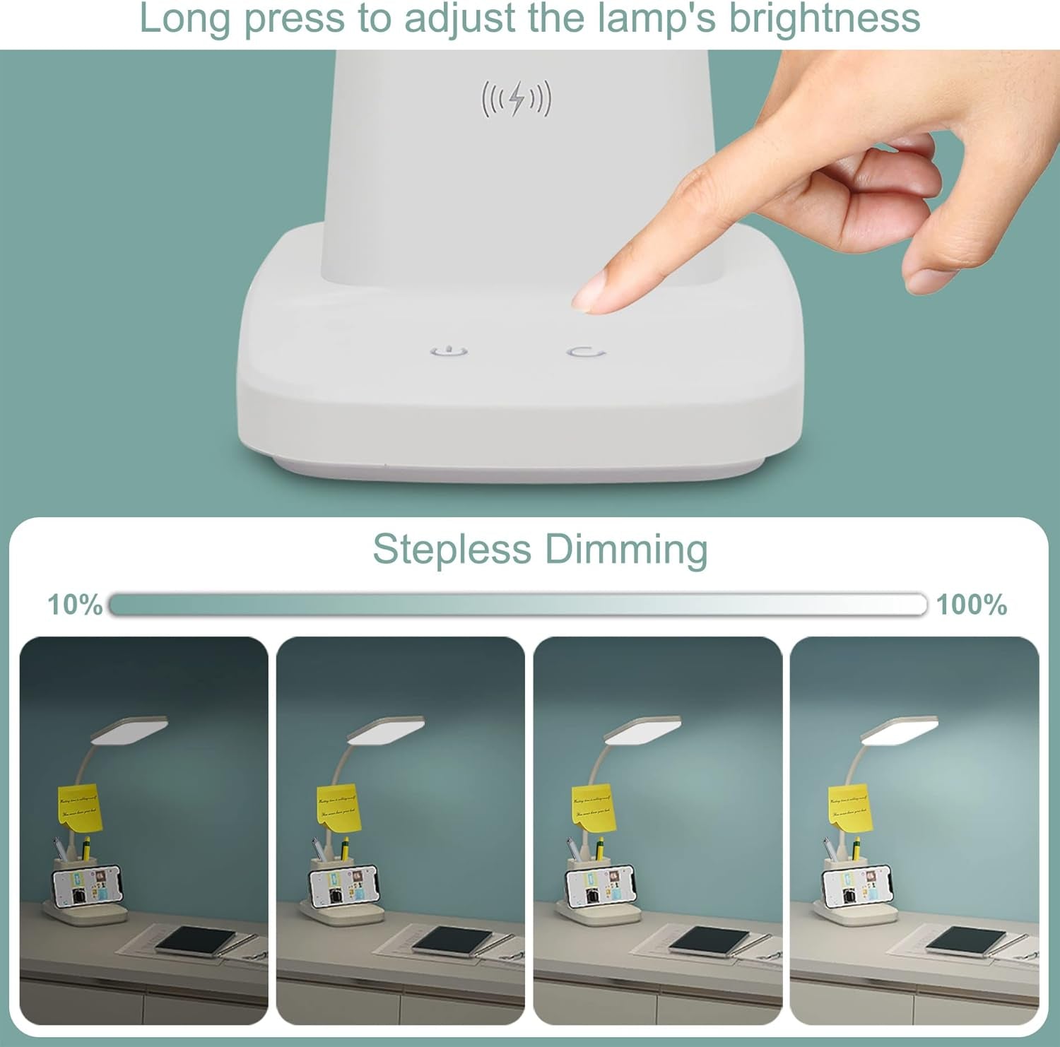 LED Desk Lamp With Wireless Charger White 800 Lumen