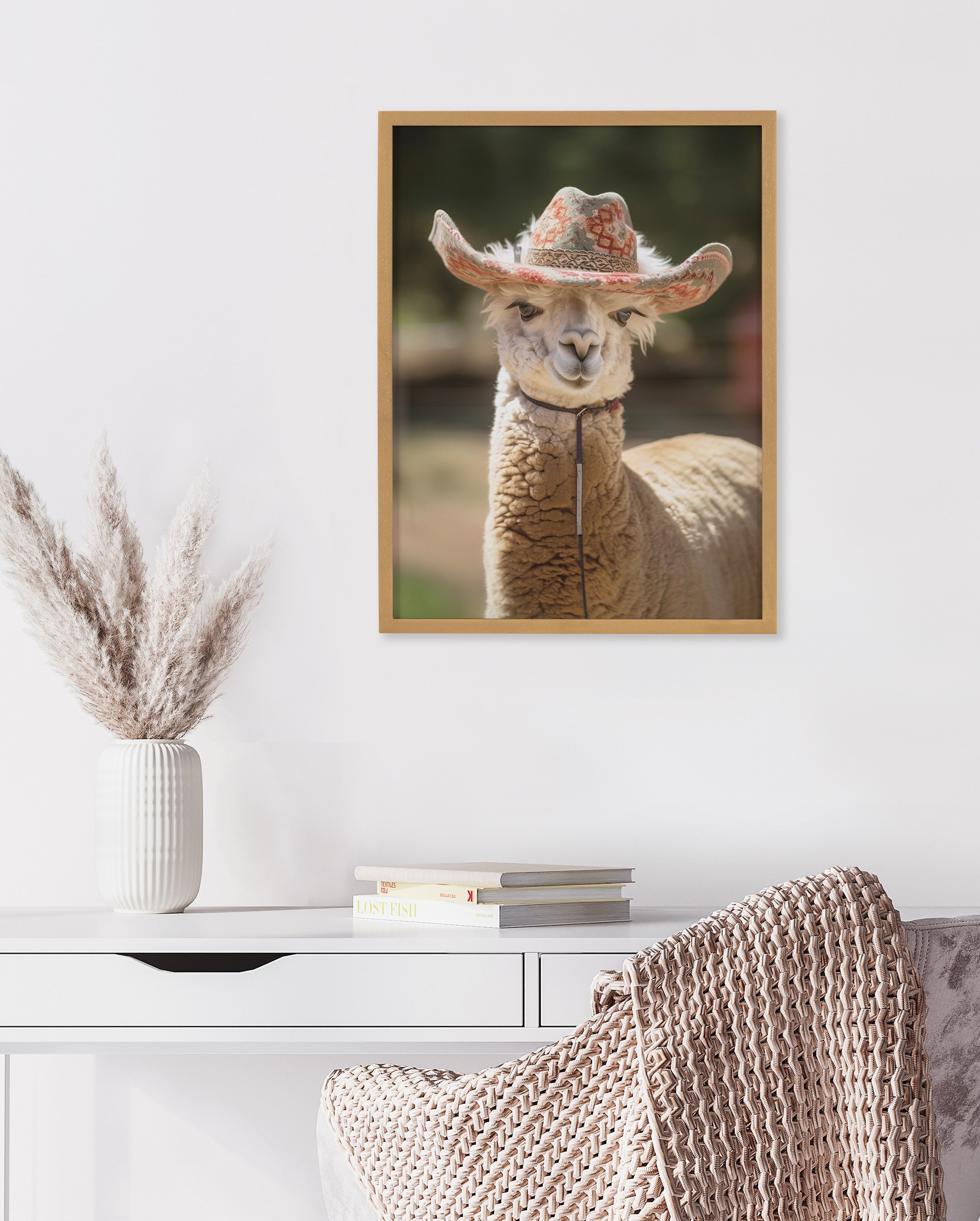Gallery Boho Llama Alpaca Wearing A Western Cowgirl Hat Print by The Creative Bunch Studio