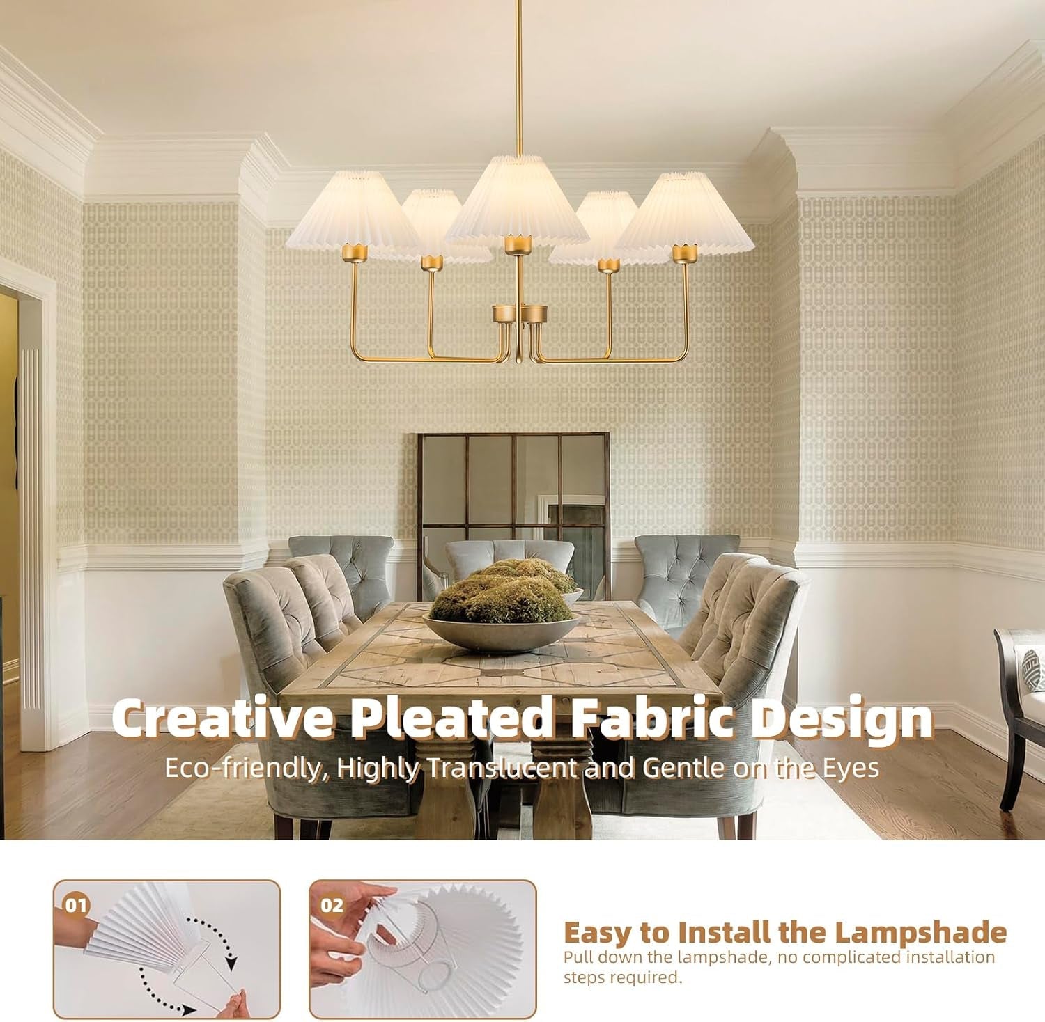 Golden Five Light Chandelier With Adjustable Height-2