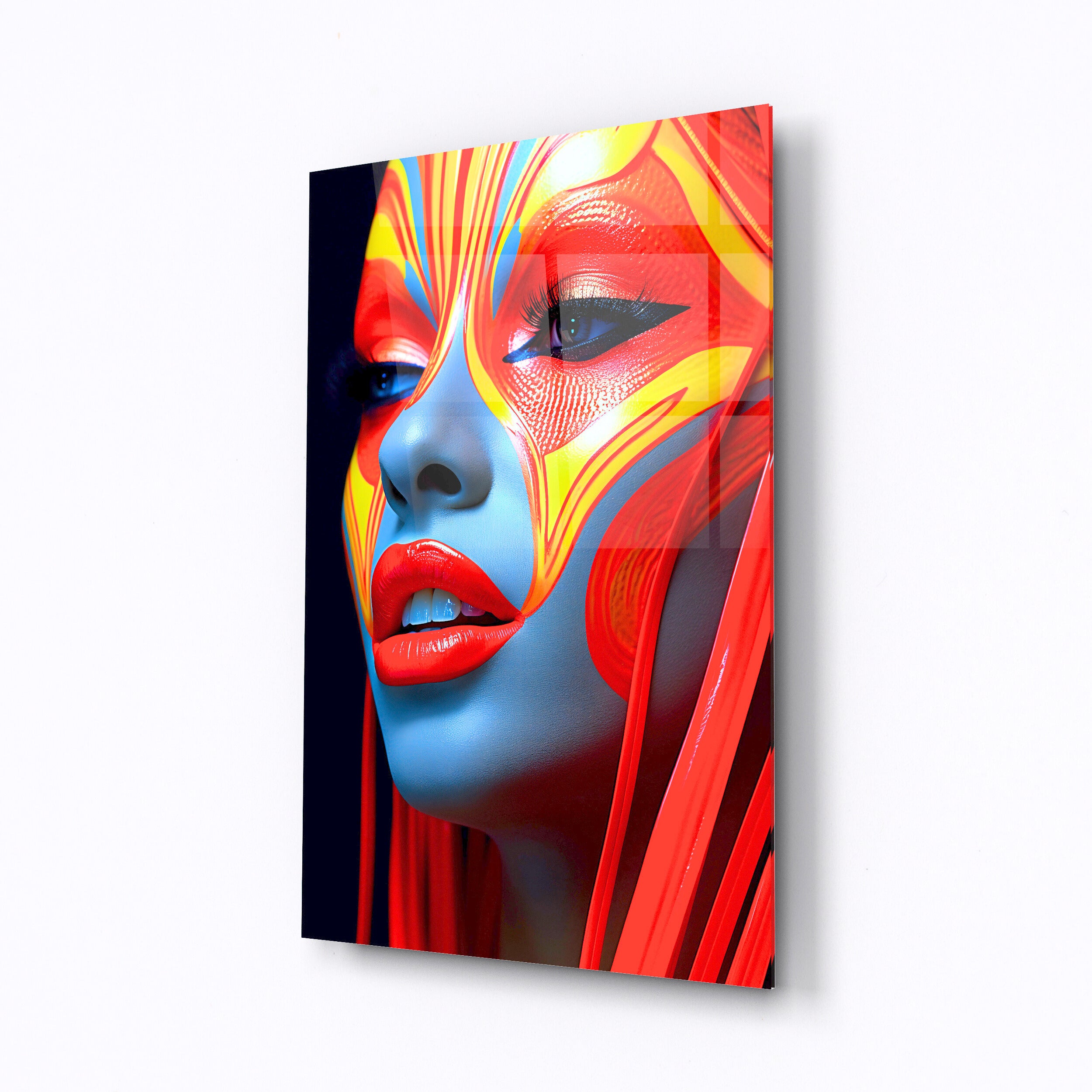 Tempered glass wall art Woman in a red mask-0