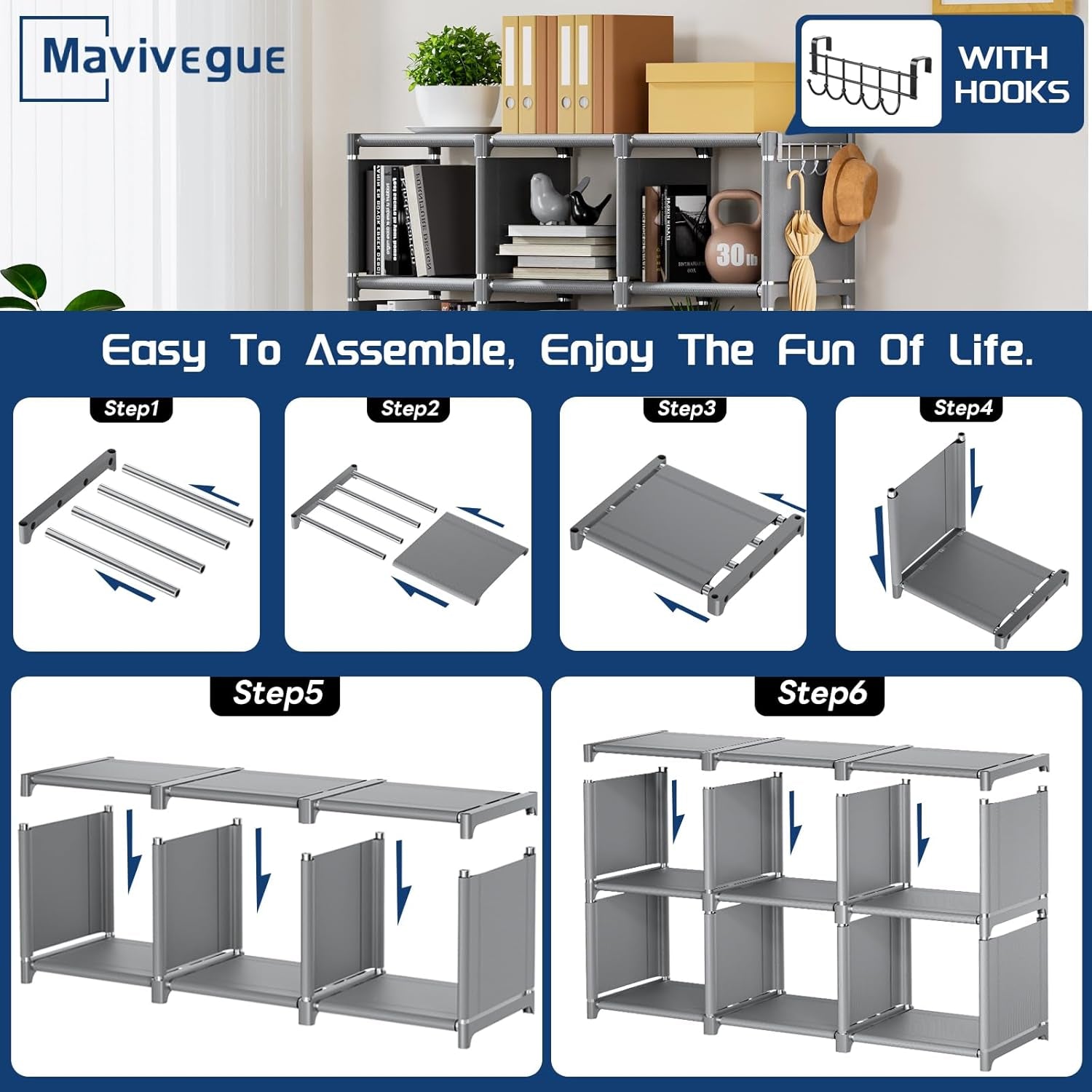 12 Cube Grey Metal Bookcase Storage Organizer Home Office