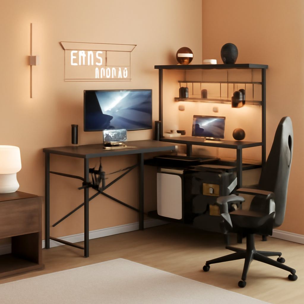 51-Inch L-Shaped Gaming Desk With LED Lights For Office