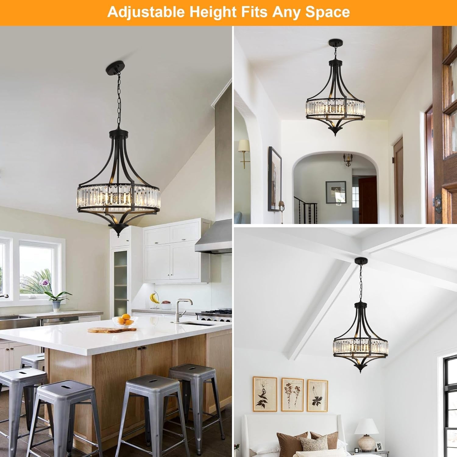 20 Inch Black Crystal Farmhouse Chandelier Pendant-3