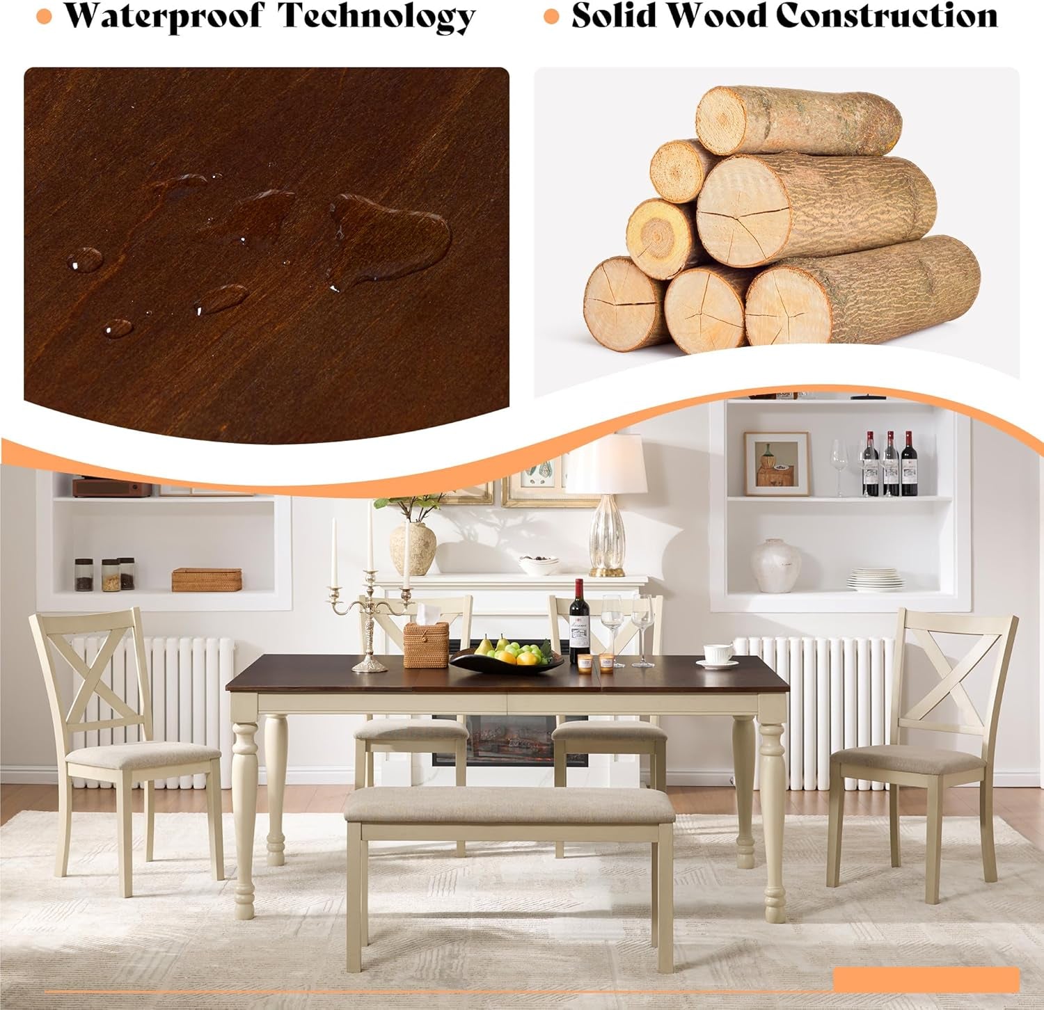 71 Inch Premium Solid Wood Dining Table Walnut Finish