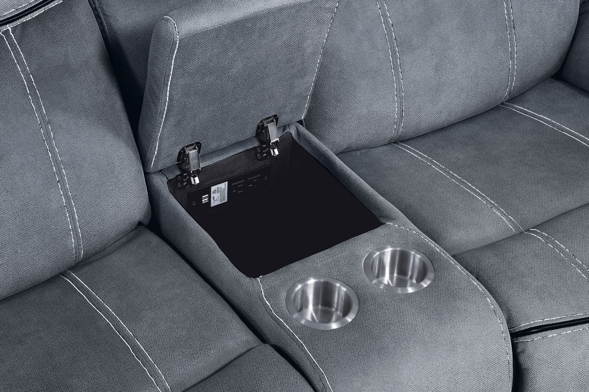 Zubaida Two Tone Recliner Loveseat with USB Port Console