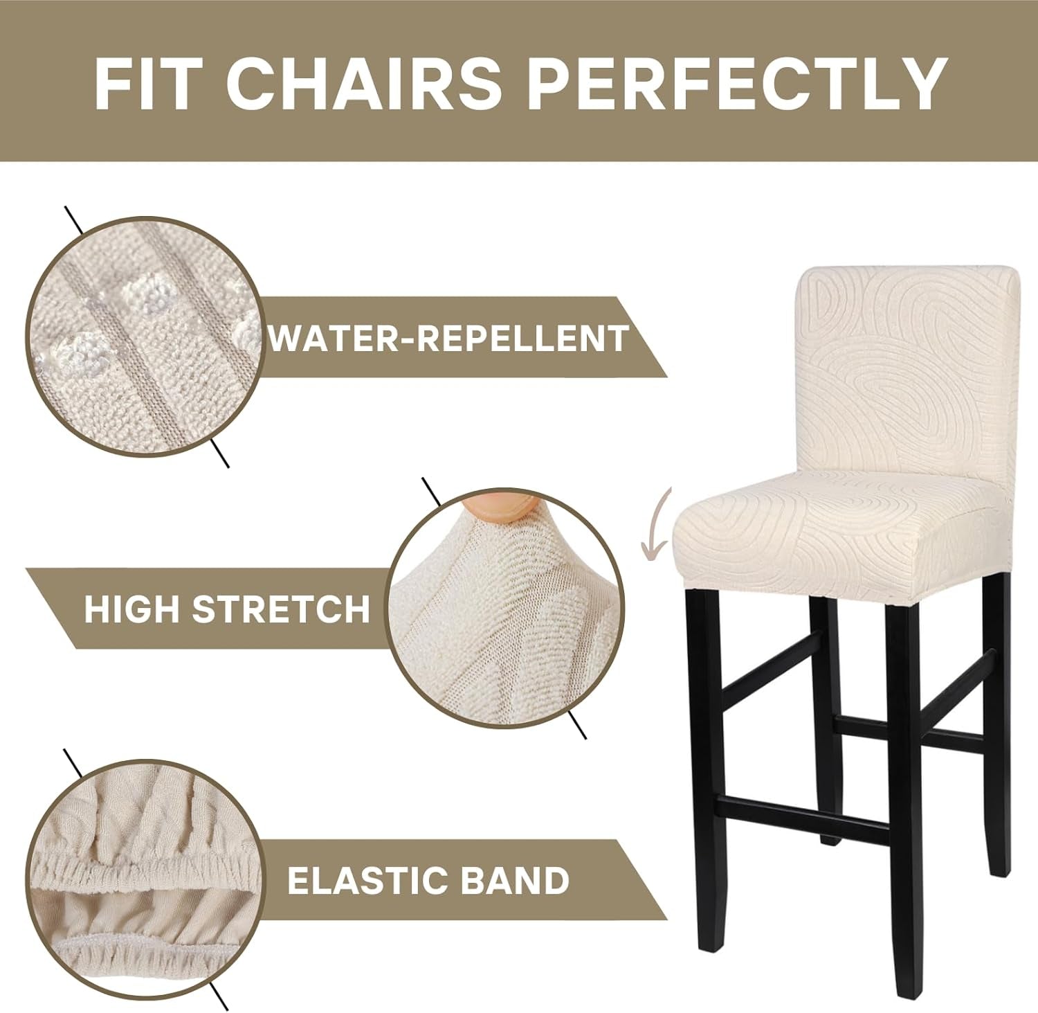 Water Repellent Bar Stool Covers Set Of 4 Beige Ripple Jacquard