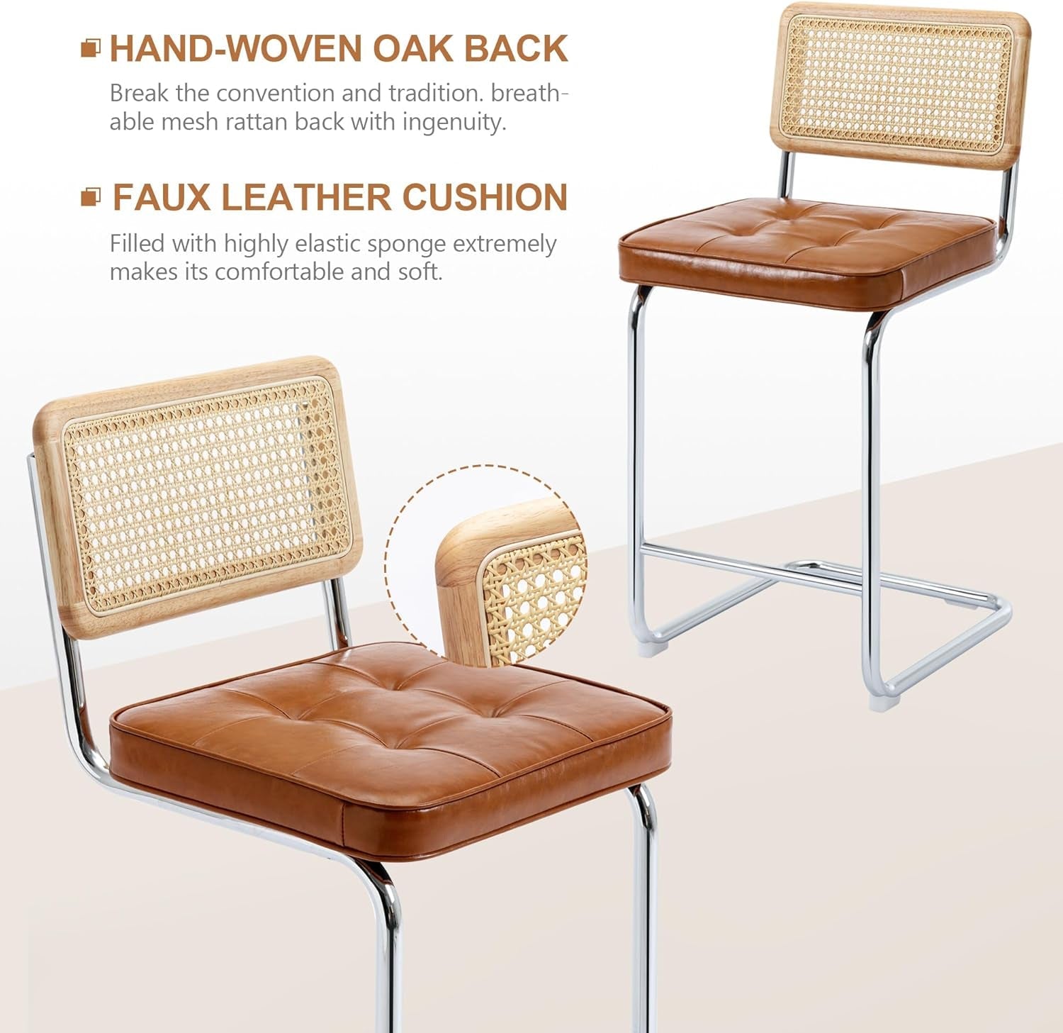 Modern Rattan Bar Stools Set of Two for Kitchens