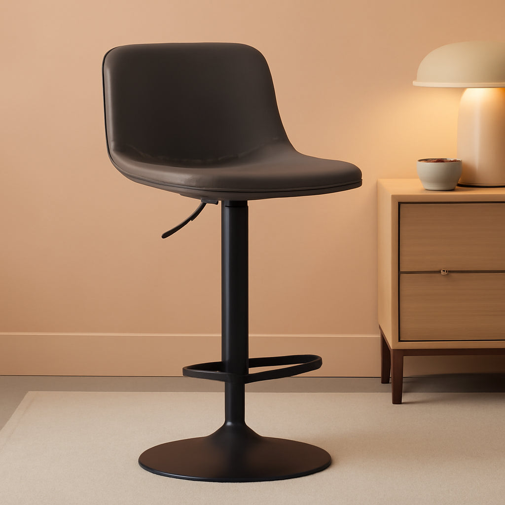 Adjustable Bar Stools Set of 2 PU Leather Back Support