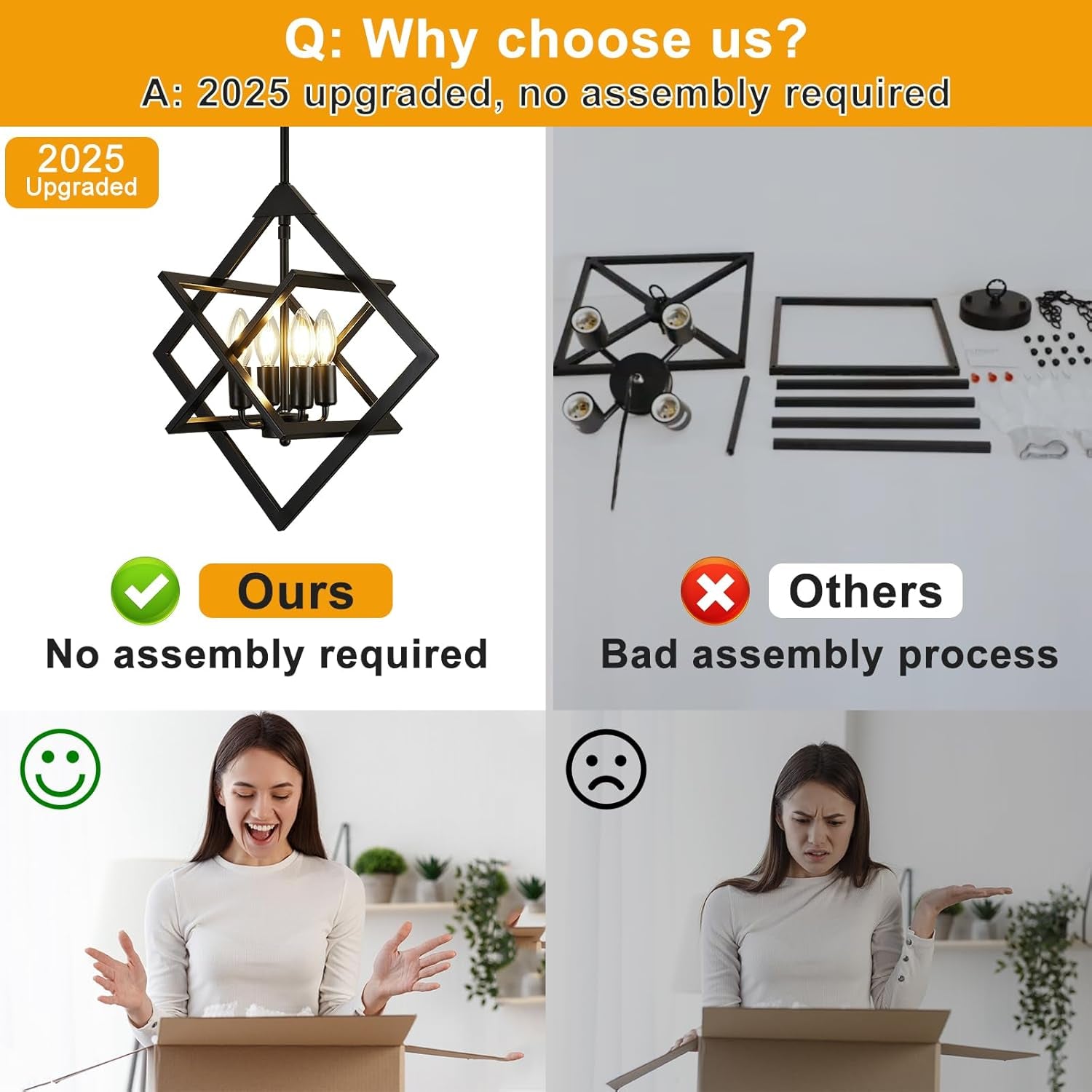 18 Inch Black Chandelier Industrial Farmhouse Geometric-3