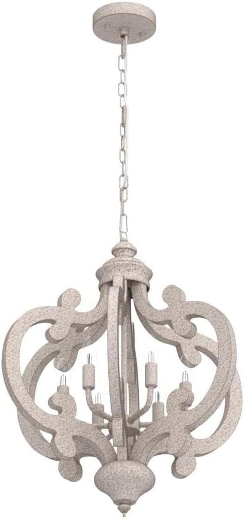 Wooden Farmhouse Chandelier 5 Lights Distressed White-3