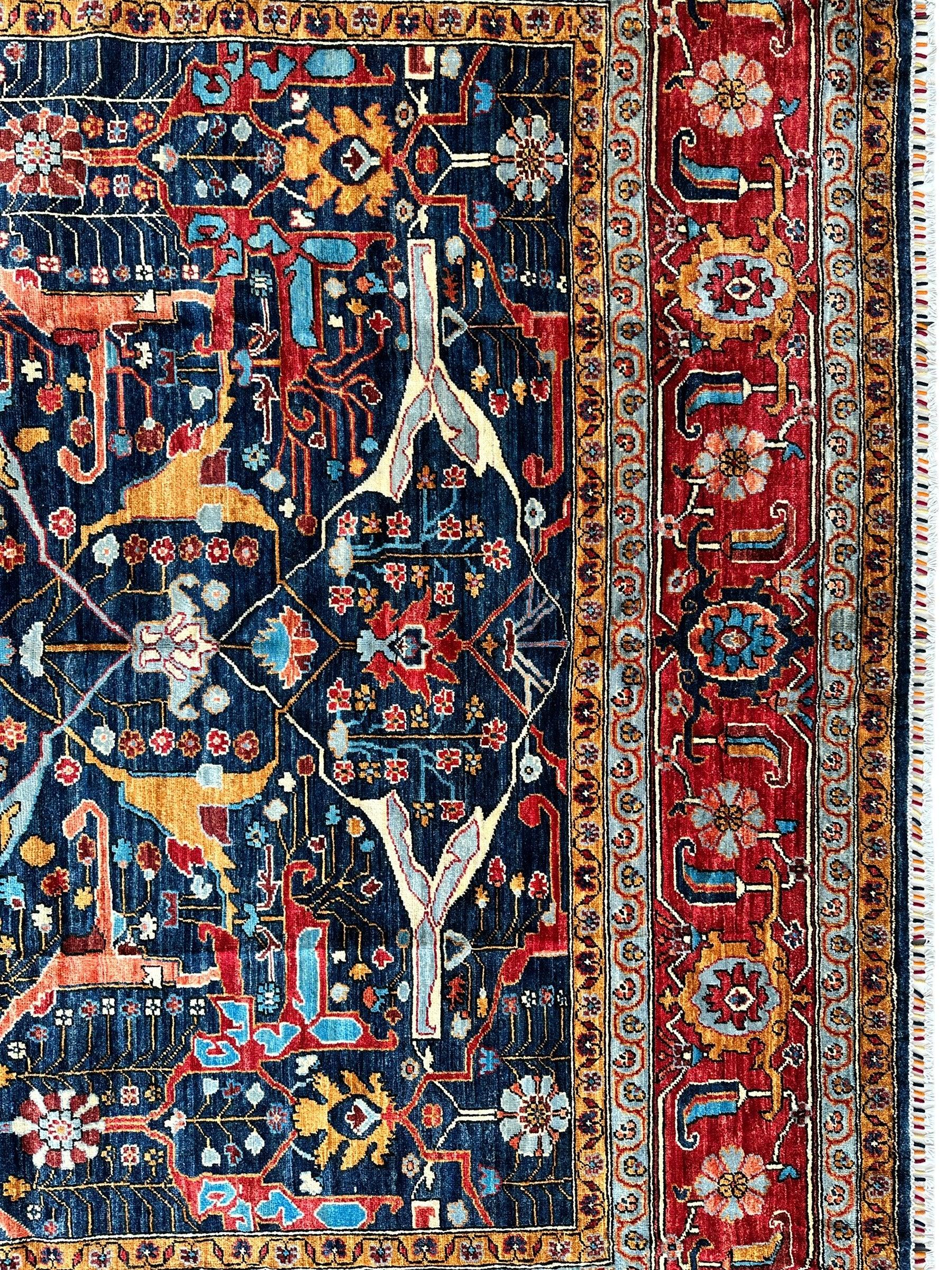 Hand-Knotted Afghani Bidjar Wool Rug – 9’x12’ – Intricate Geometric & Floral Motifs