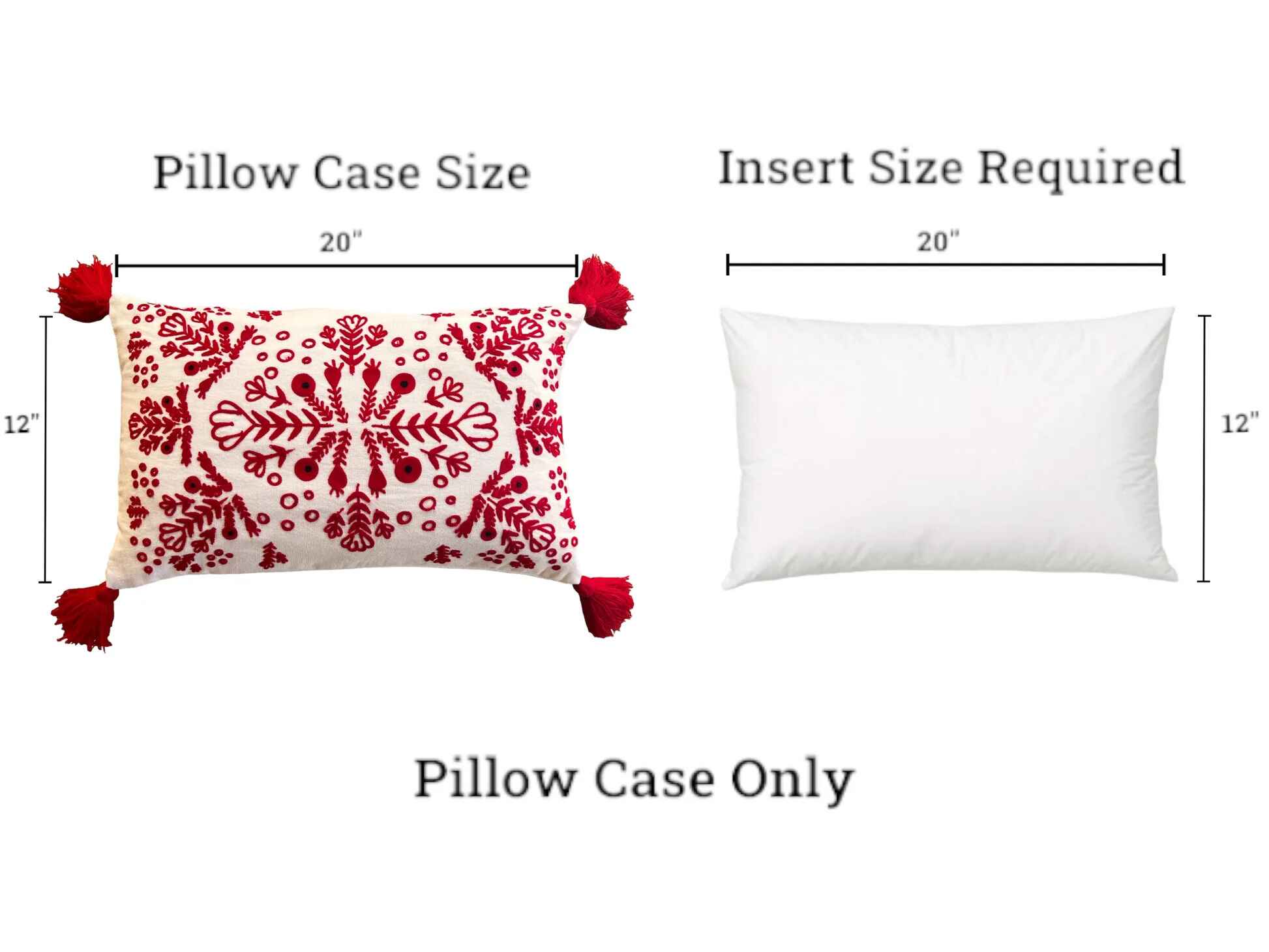 Red & White Embroidered Throw Pillow with Tassels  Handcrafted Elegance for Your Home