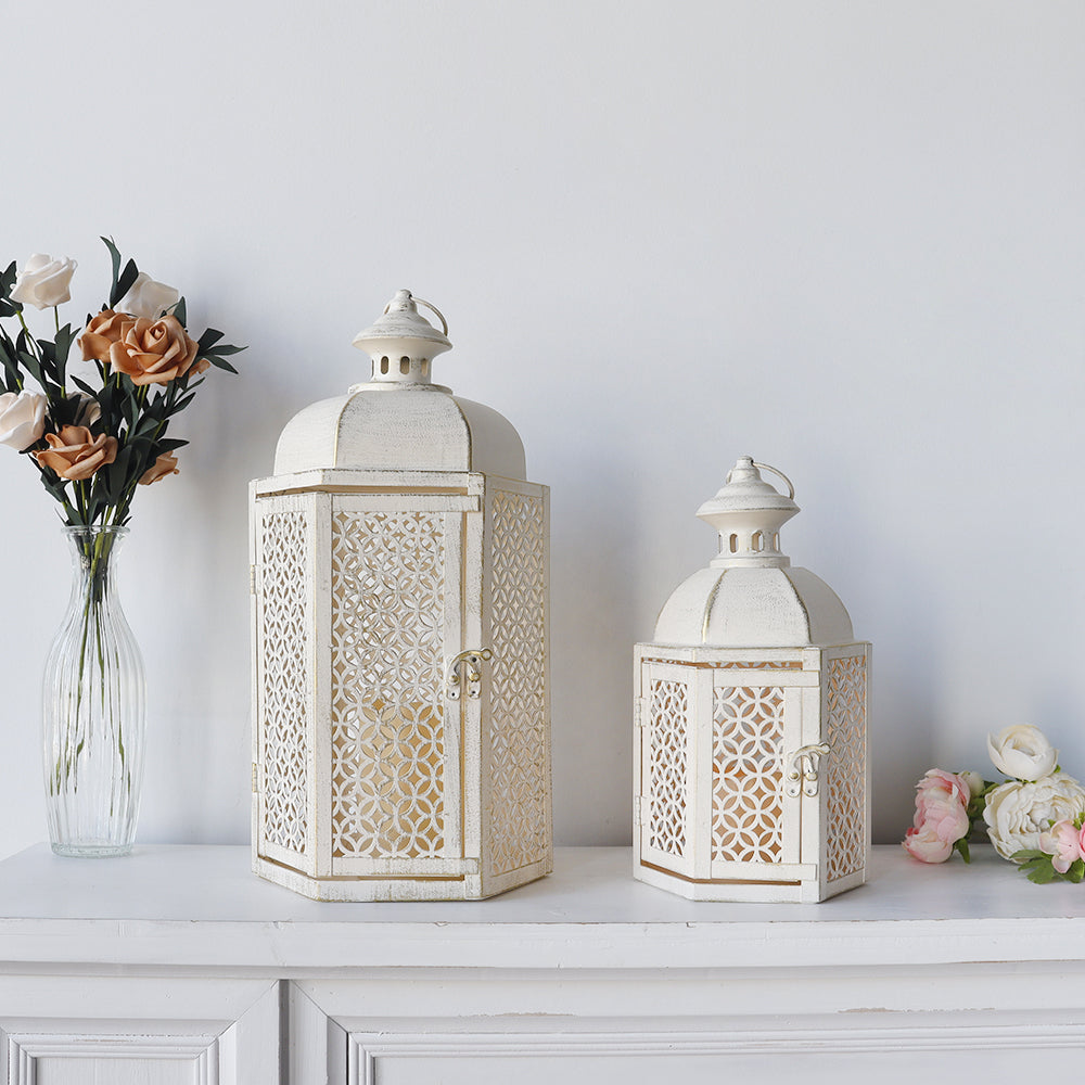 15"&11''H Outdoor Candle Lanterns Rustic Decorative Lanterns-2