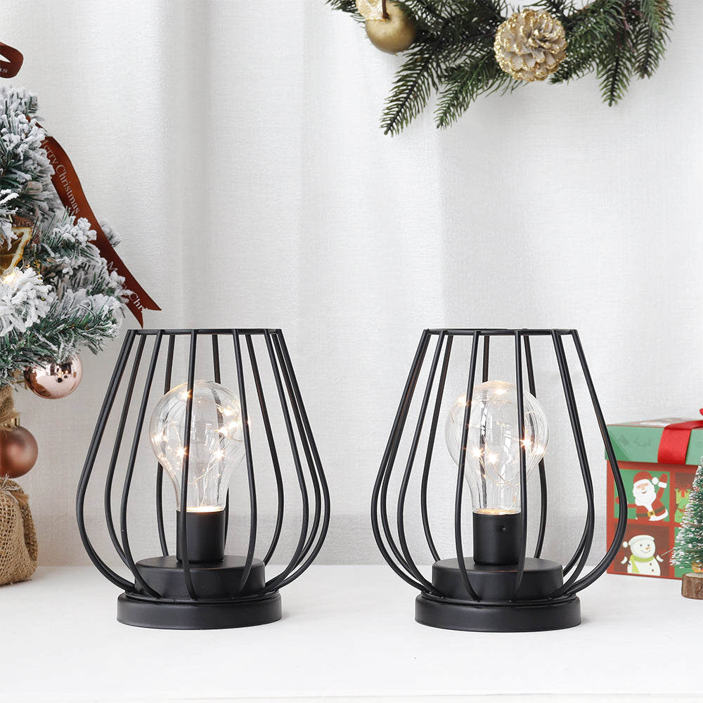 7'' Tall  Set of 2 Metal Battery Operated Lamp  (Black)-3