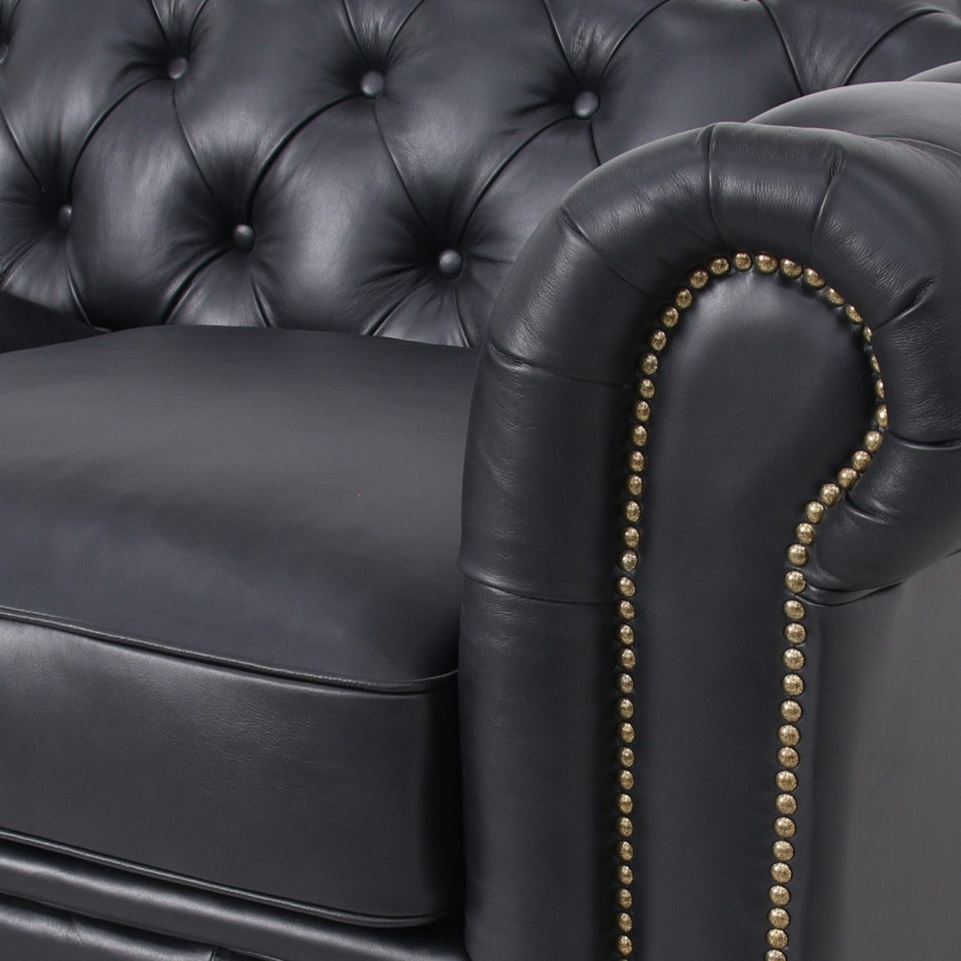Belgravia Chesterfield Top Grain Leather Sofa with Tufted Back & Rolled Arms
