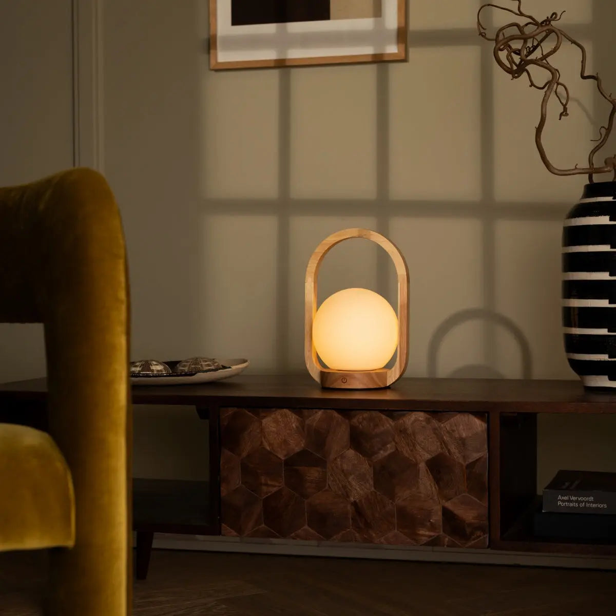 Skye Light Brown Wooden Cordless Lamp | Rechargeable & Dimmable Design-4