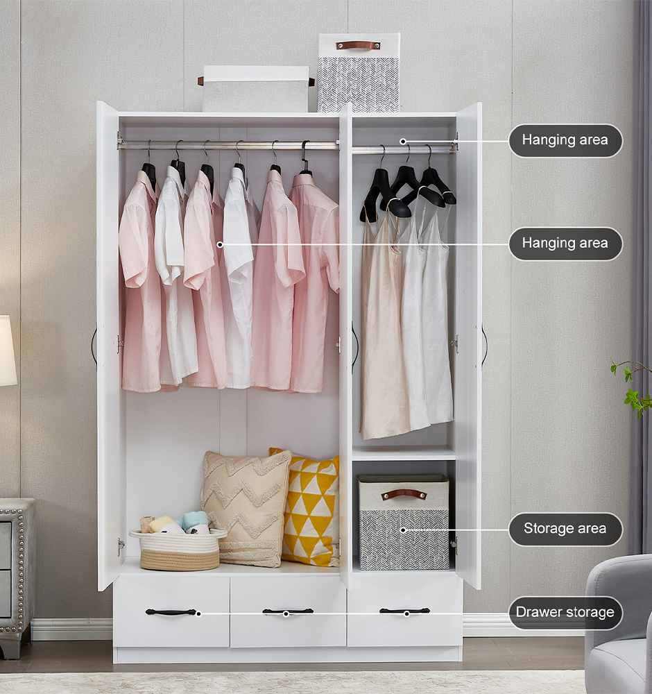 74.2” Tall Mirror Wardrobe Closet by LivelyLodge | 3-Door Freestanding White Wooden Armoire with Hanging Rod & Shelves for Bedroom & Bathroom Storage