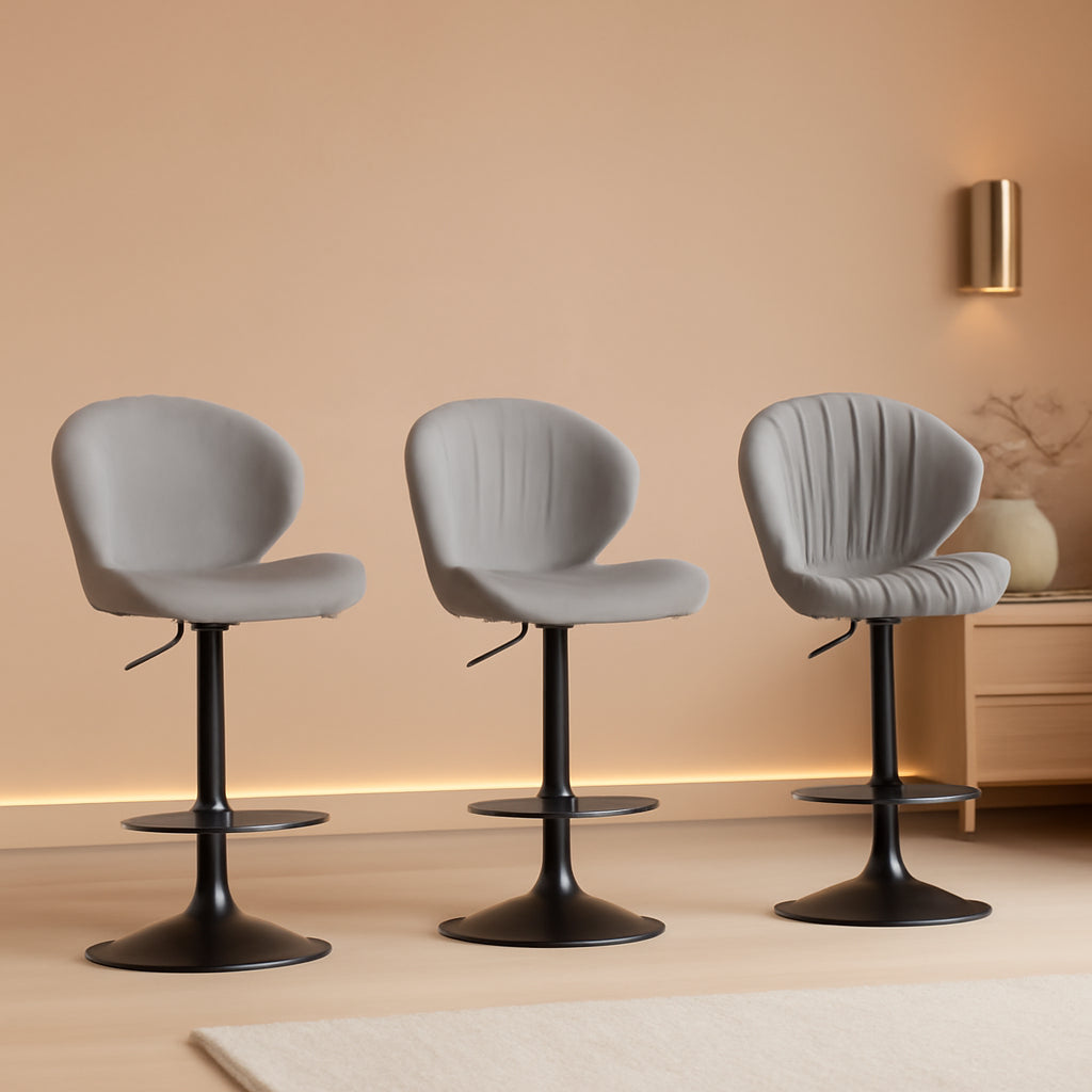 Light Grey Swivel Bar Stools Set Of 3 With High Backrest