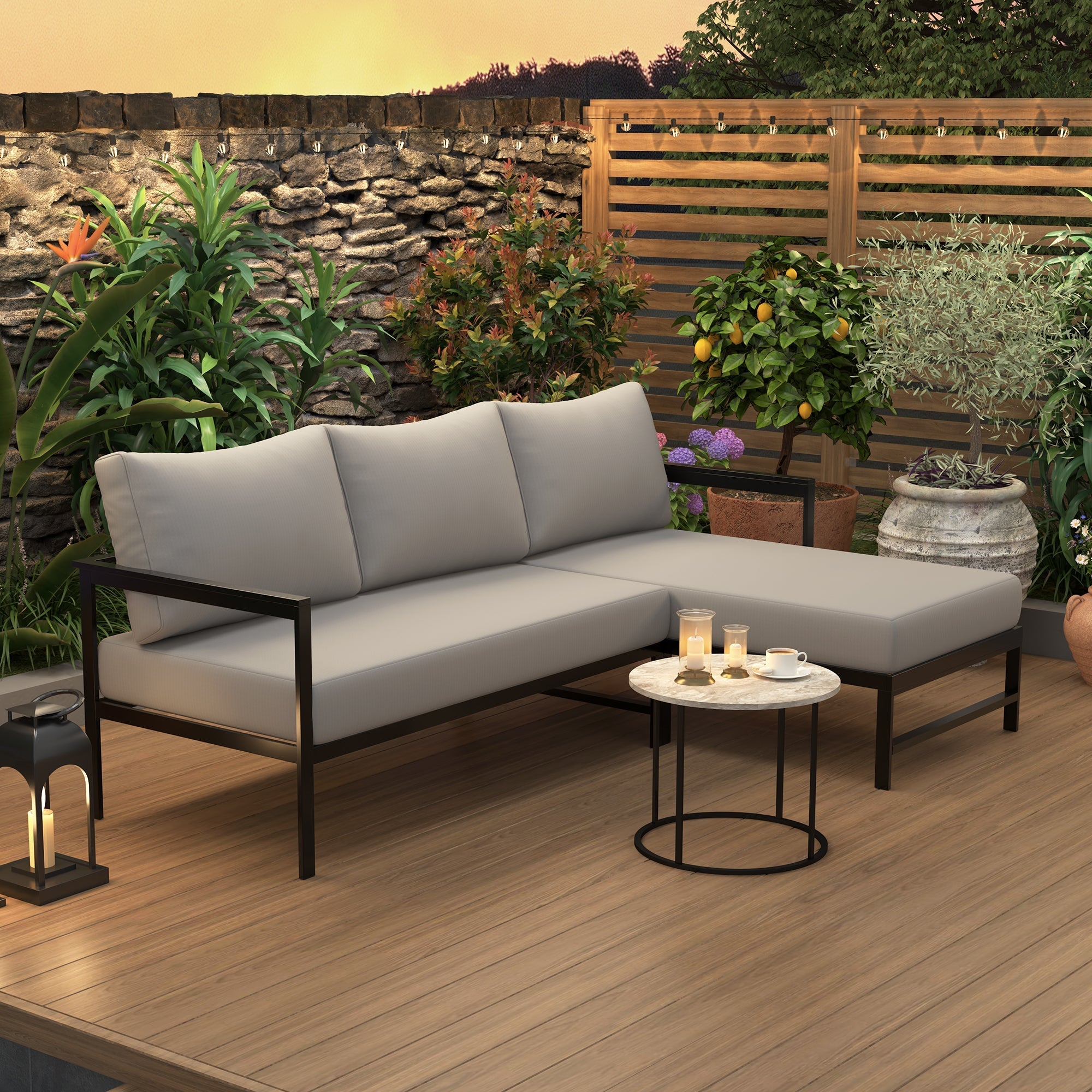 U_style Outdoor L-Shaped Sofa with Iron Frame and Ultra-Thick Cushions