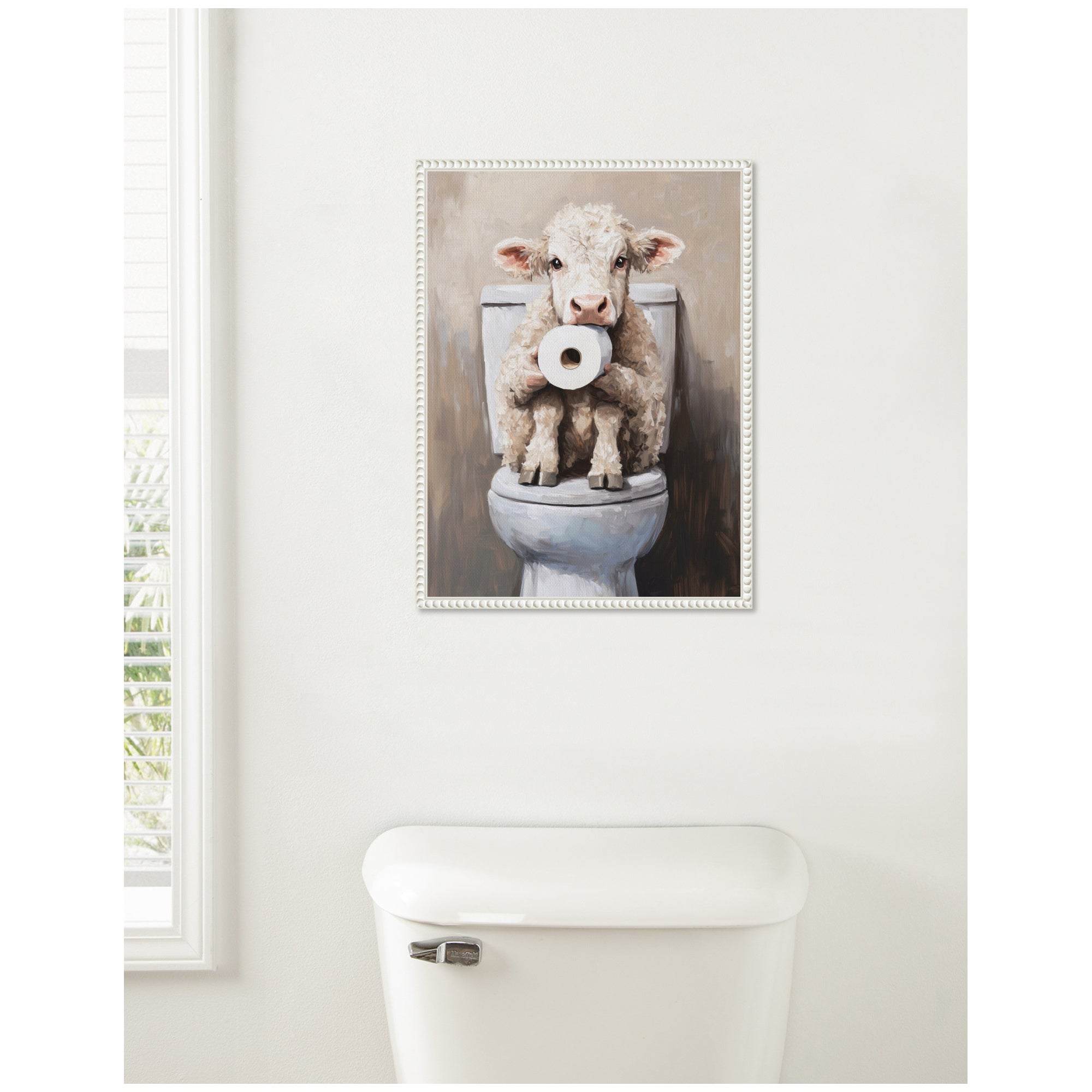 Sylvie Cute Cow Toilet Paper Roll Toilet Bathroom Art Framed Canvas by The Creative Bunch Studio