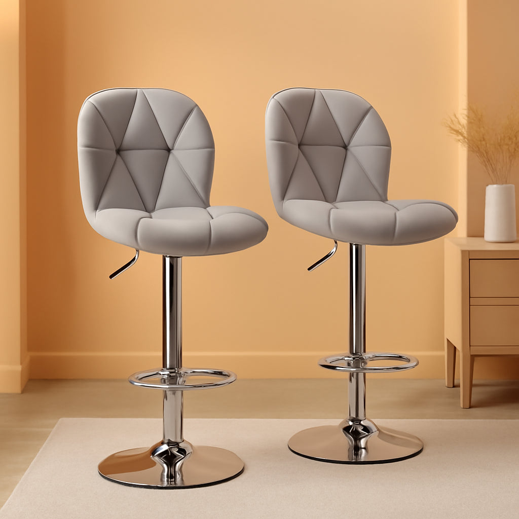 Grey PU Leather Bar Stools Set Of 2 Adjustable Height