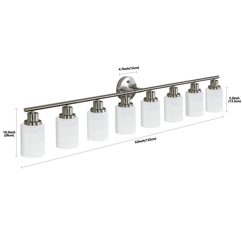 Vanity Light Fixture | 4/5/6/8-Light Bathroom Wall Sconce with Frosted White Glass & Iron Frame — Black, Chrome or Gold, 4 Sizes