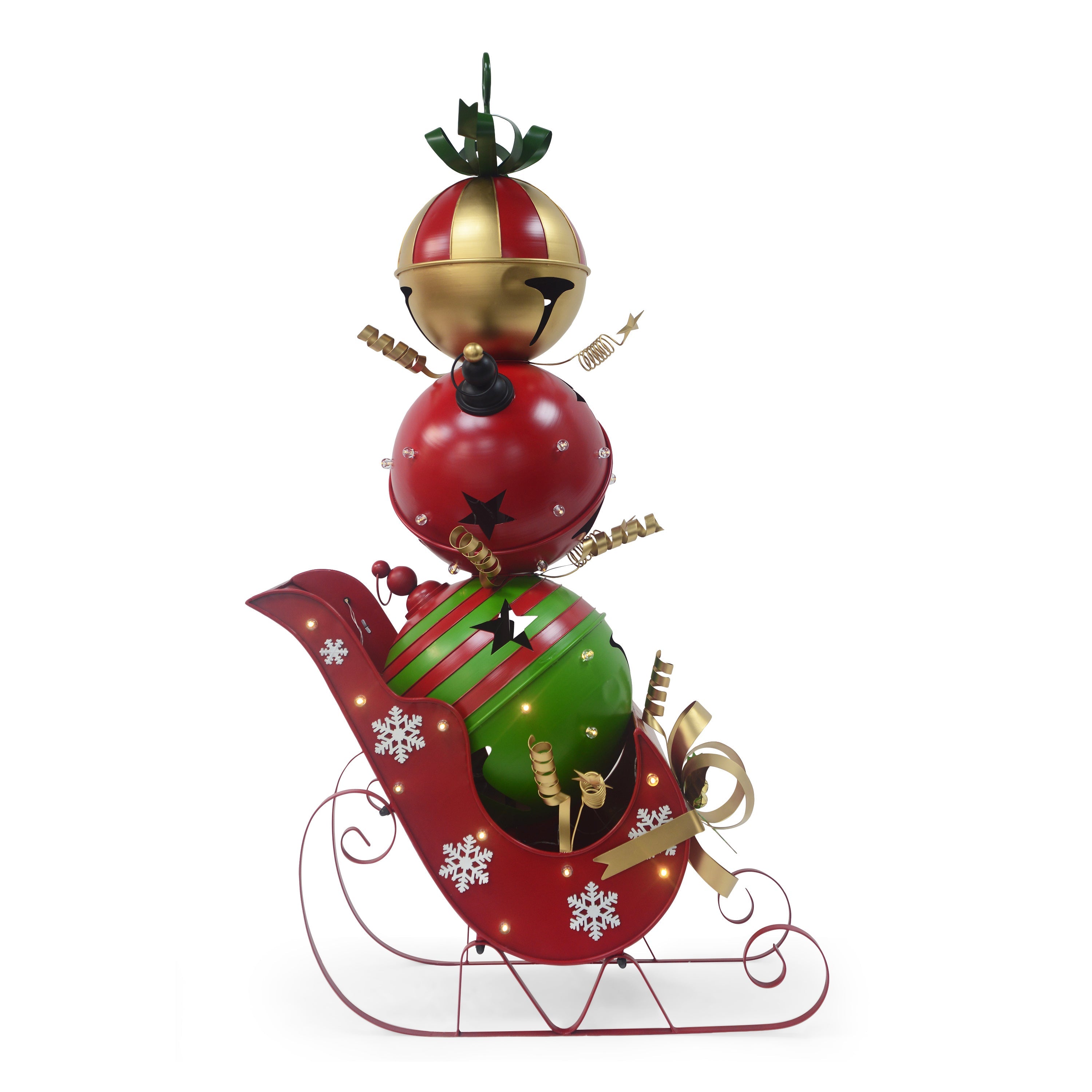 Iron Christmas Sleigh Decoration with Triple Stacked Bells-2