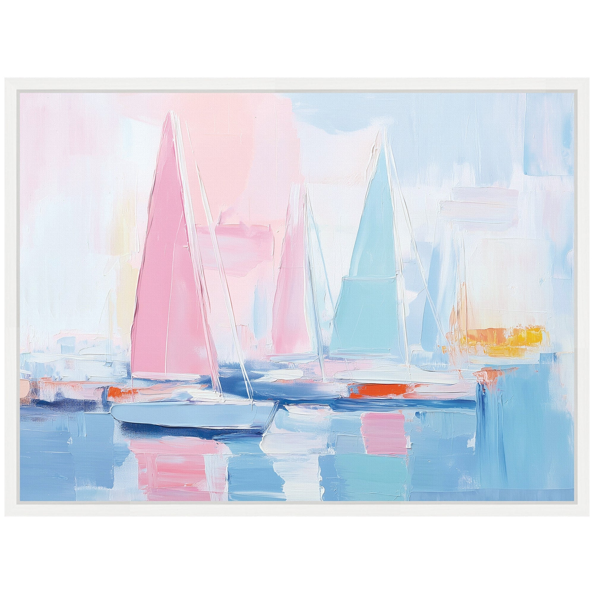 Sylvie Abstract Sailboat Harbor Landscape Pastel and Pops of Color Framed Canvas by The Creative Bunch Studio