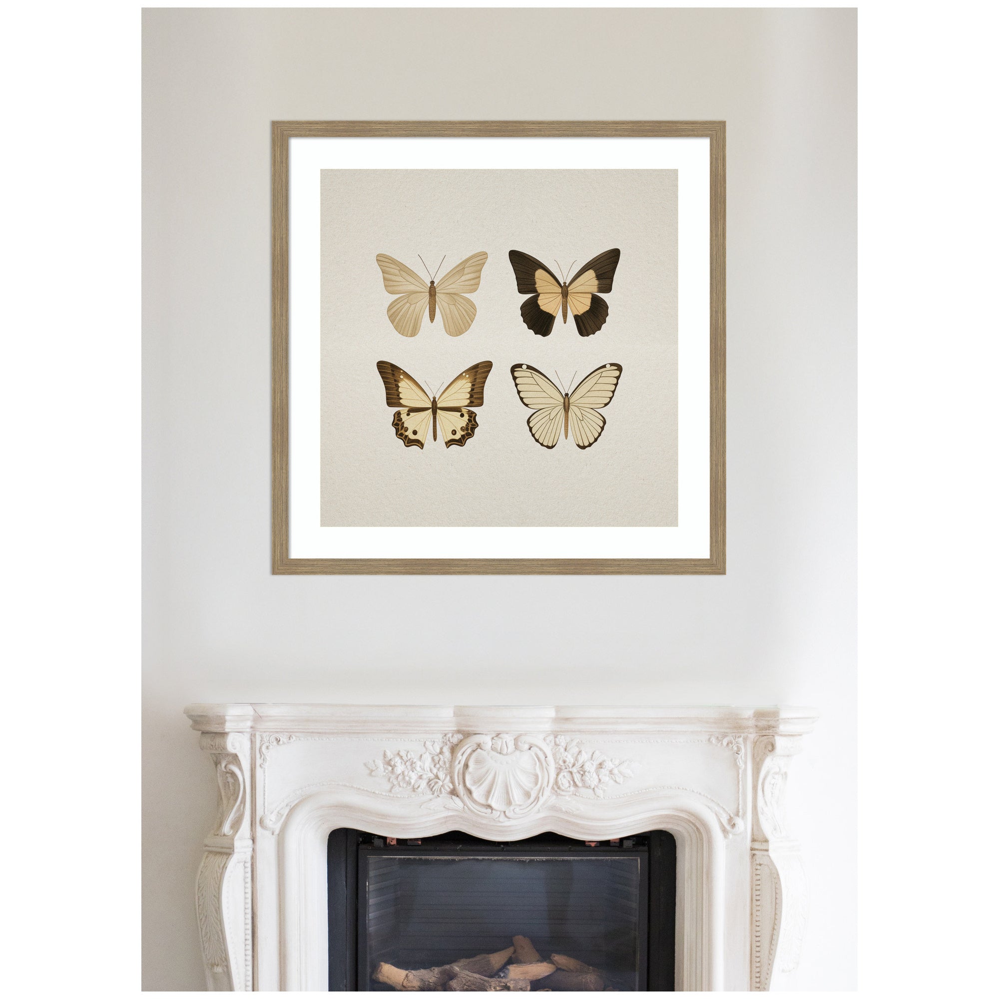 Framed Art Vintage Style Butterflies in Neutral Tones by The Creative Bunch Studio