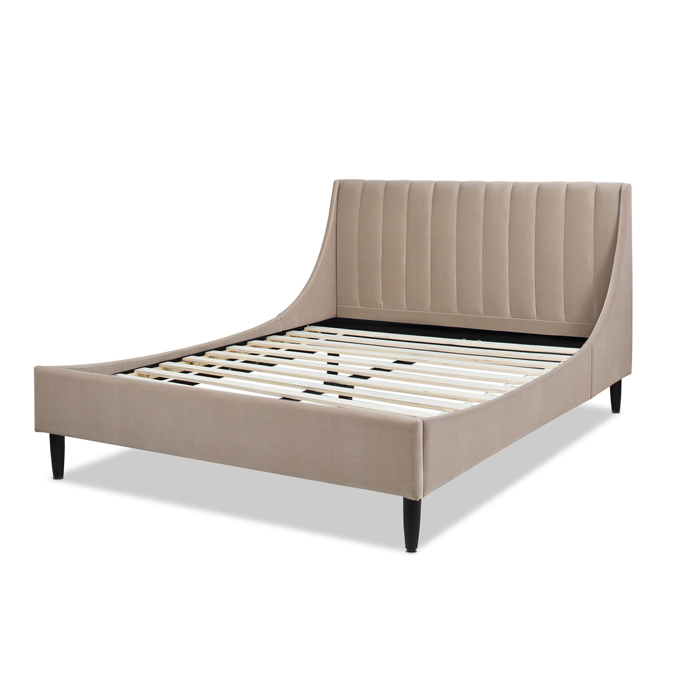 Aspen Vertical Tufted Modern Headboard Platform Bed Set, Queen, Mink Beige Performance Velvet