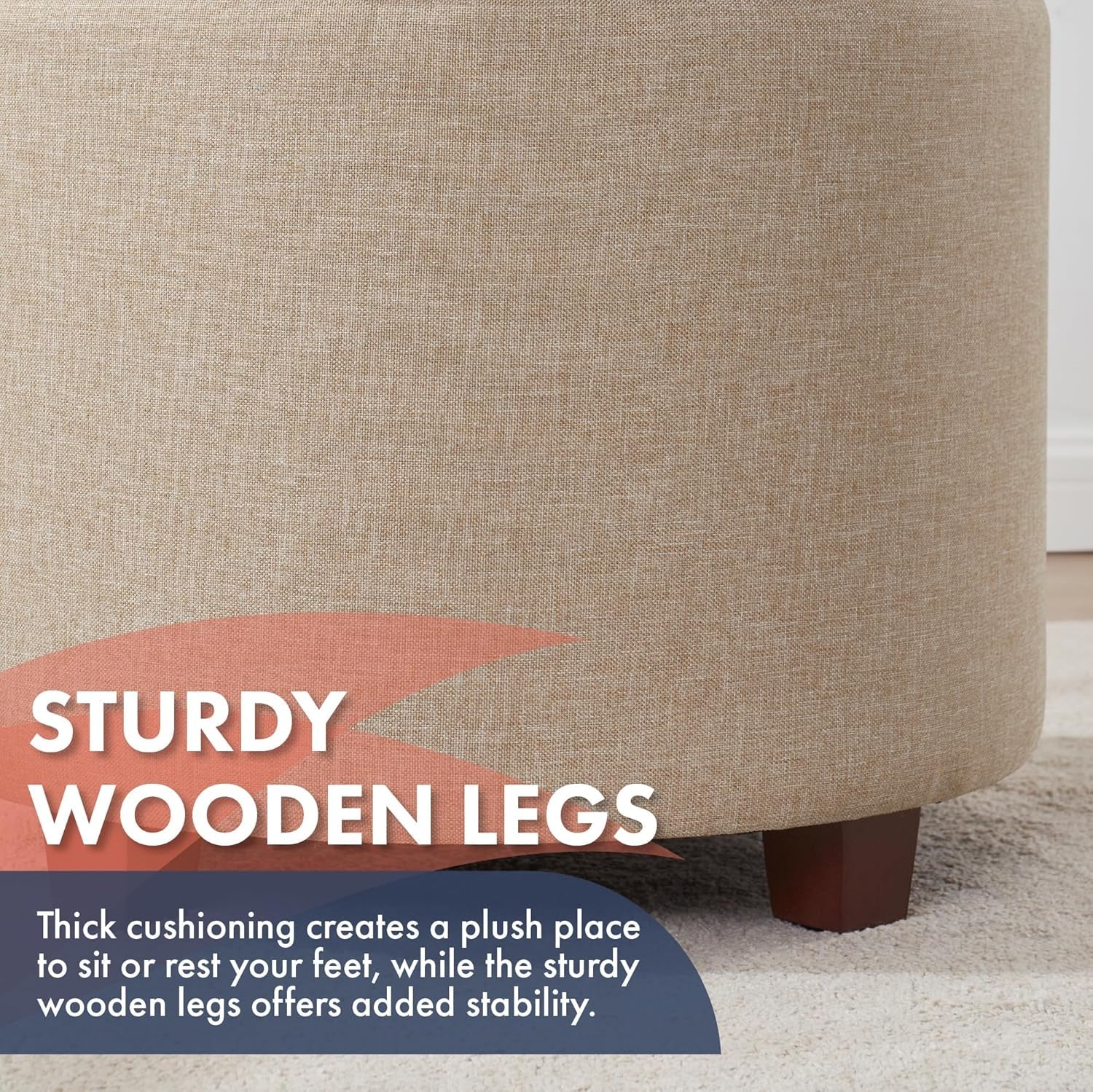 Linen Beige Round Storage Ottoman Living Space Bundle