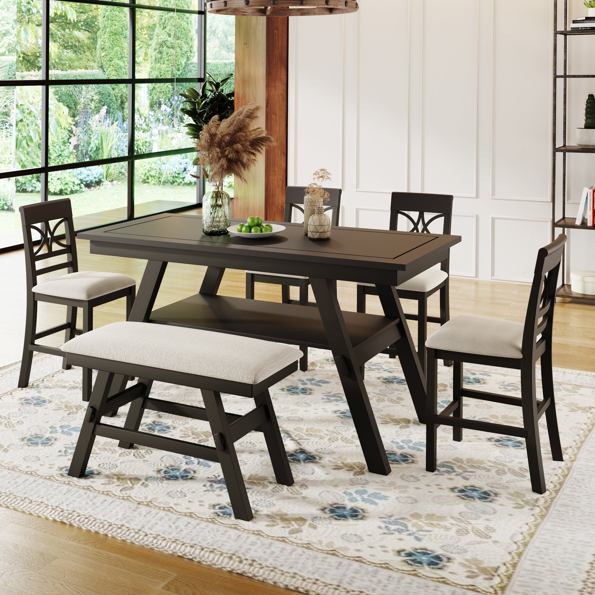 6-Piece Wood Counter Height Dining Table Set-1