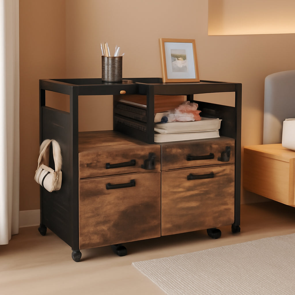 Lateral File Cabinet Printer Stand Drawers Rustic Brown
